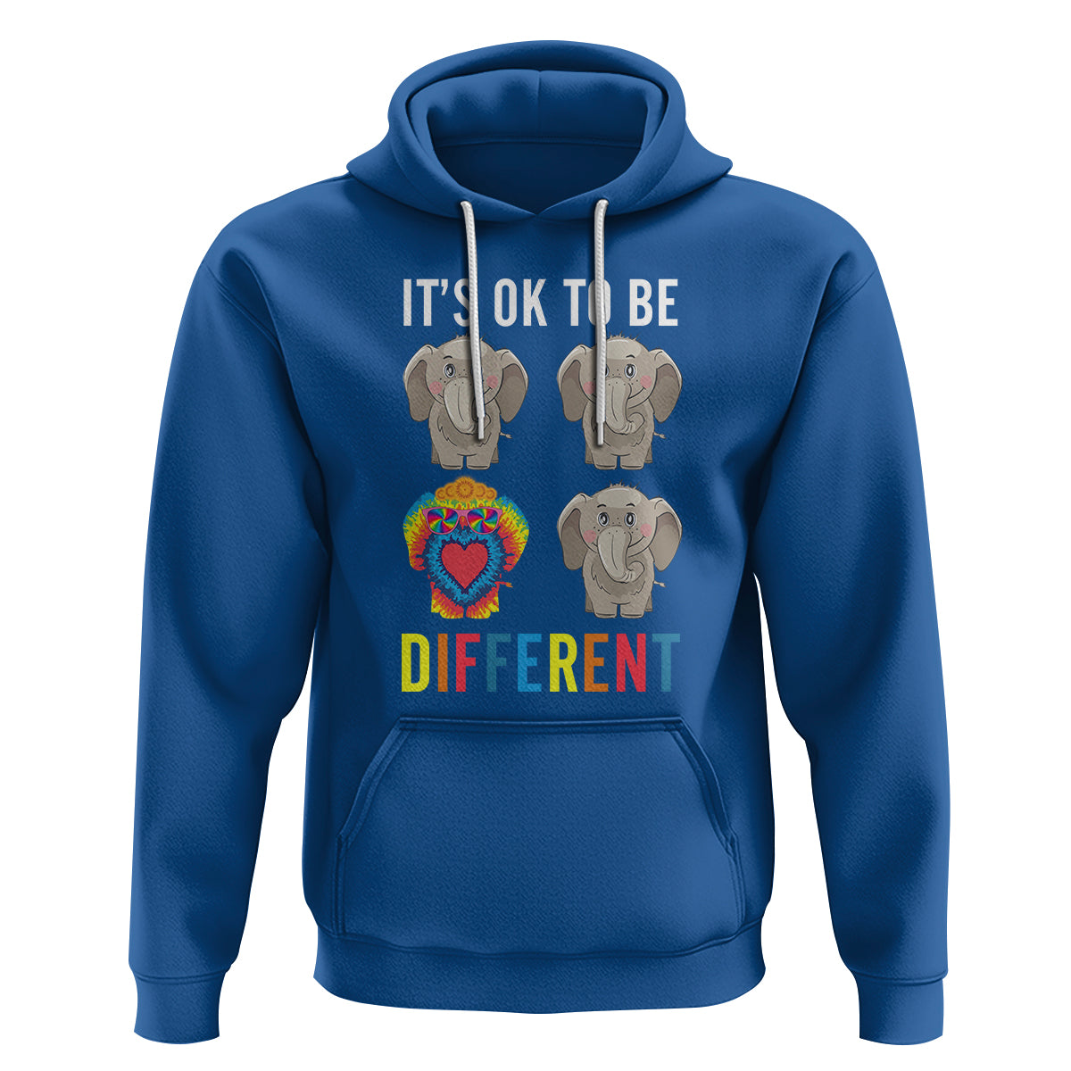 Autism Acceptance Hoodie It's Ok To Be Different Tie Dye Elephant Hippy Style - Wonder Print Shop