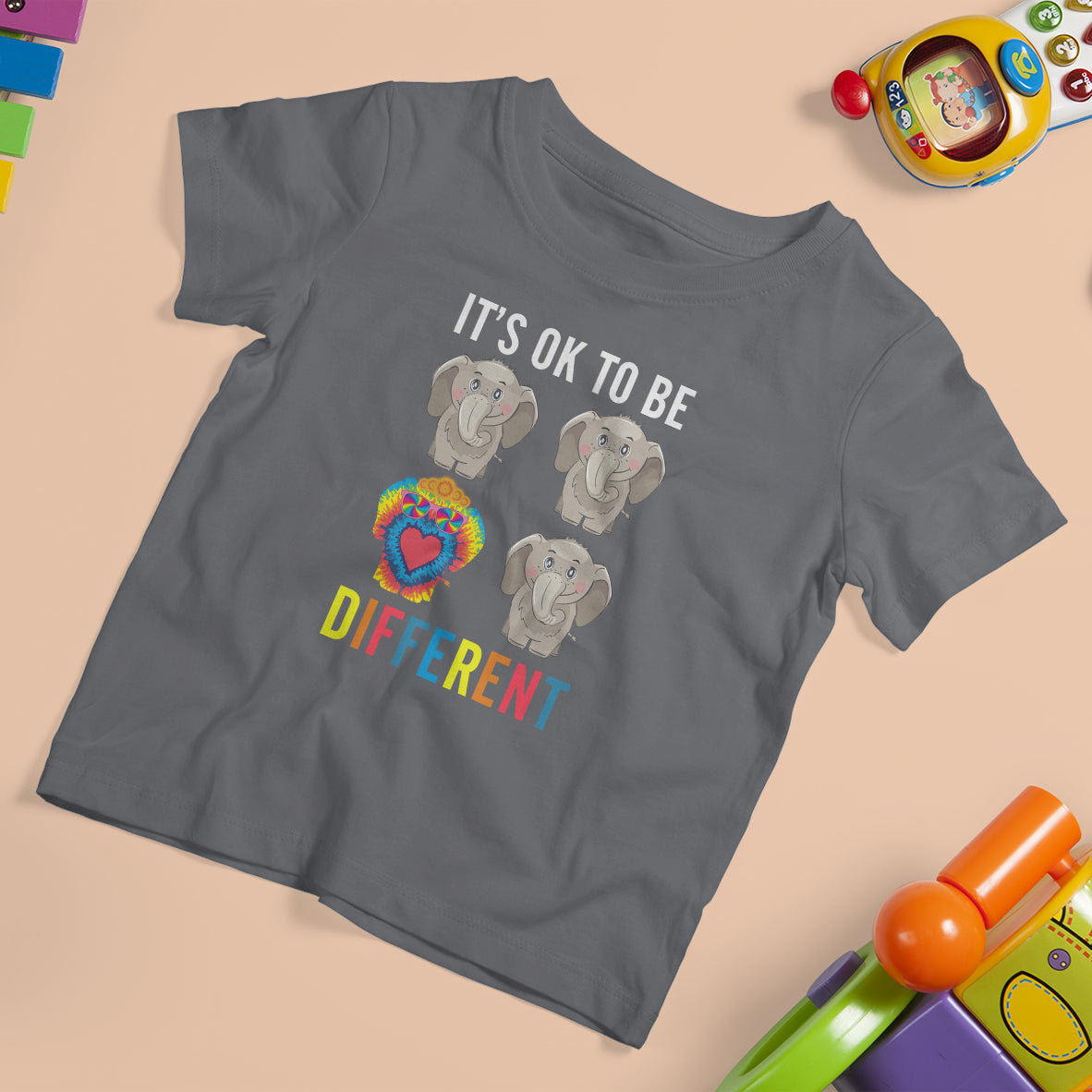 Autism Acceptance T Shirt For Kid It's Ok To Be Different Tie Dye Elephant Hippy Style - Wonder Print Shop