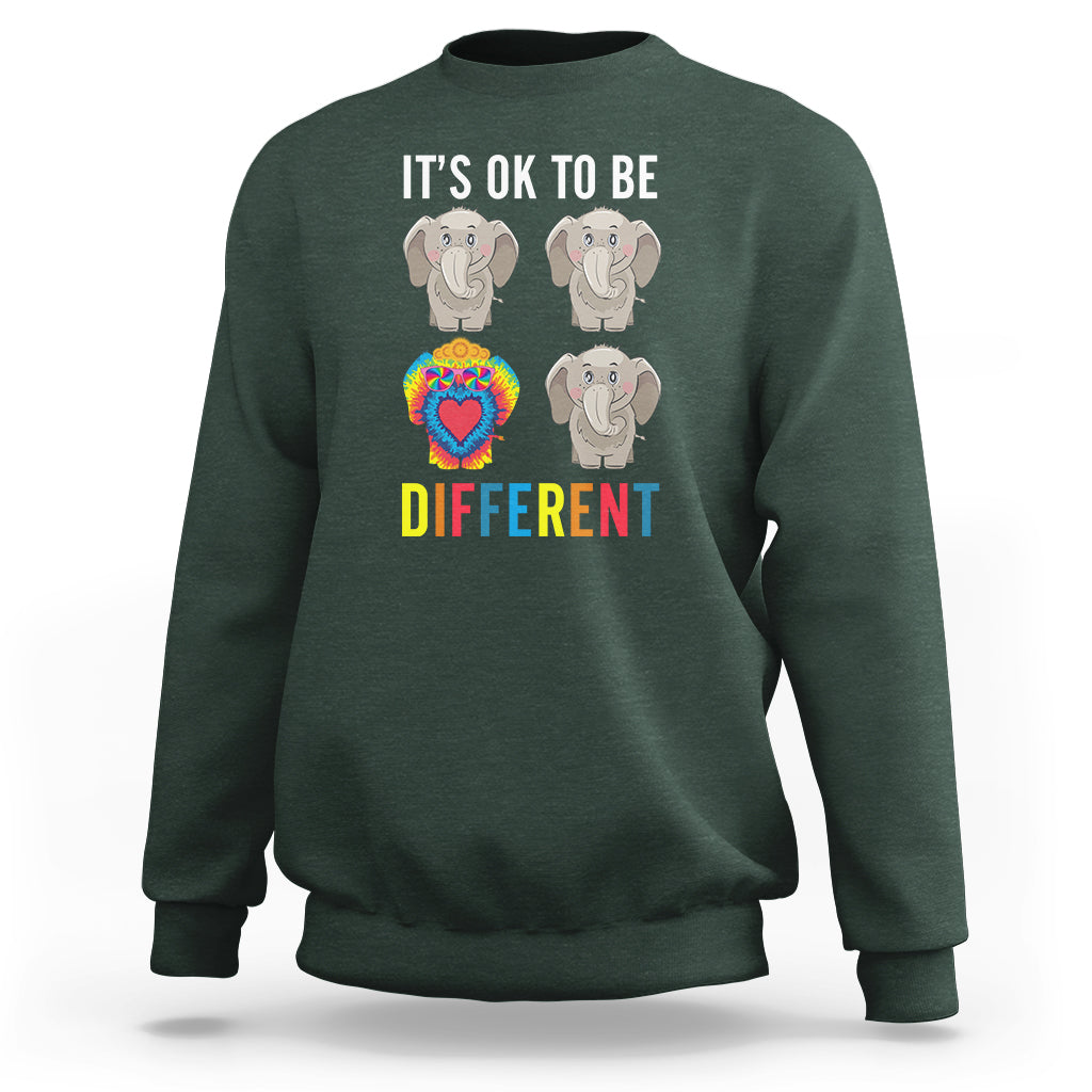 Autism Acceptance Sweatshirt It's Ok To Be Different Tie Dye Elephant Hippy Style - Wonder Print Shop