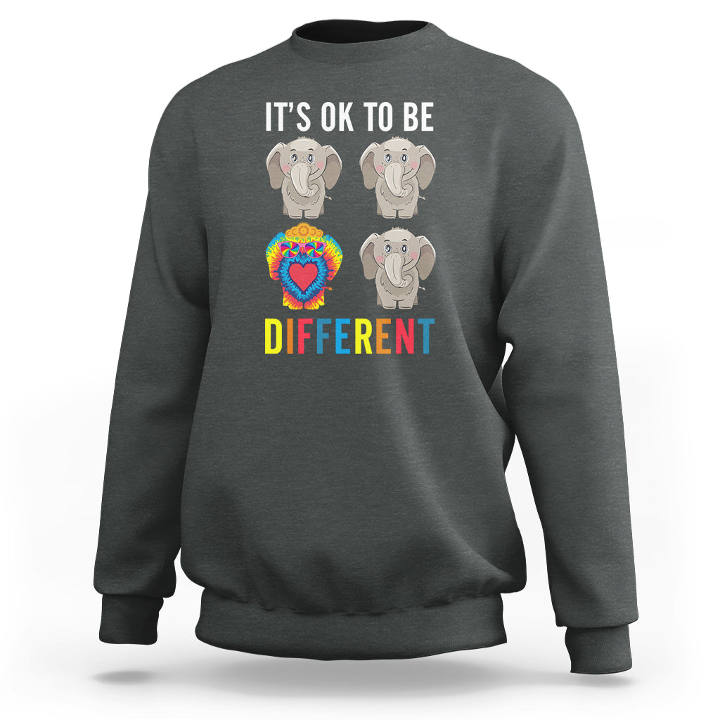 Autism Acceptance Sweatshirt It's Ok To Be Different Tie Dye Elephant Hippy Style - Wonder Print Shop