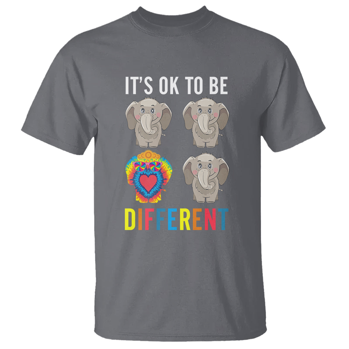 Autism Acceptance T Shirt It's Ok To Be Different Tie Dye Elephant Hippy Style - Wonder Print Shop