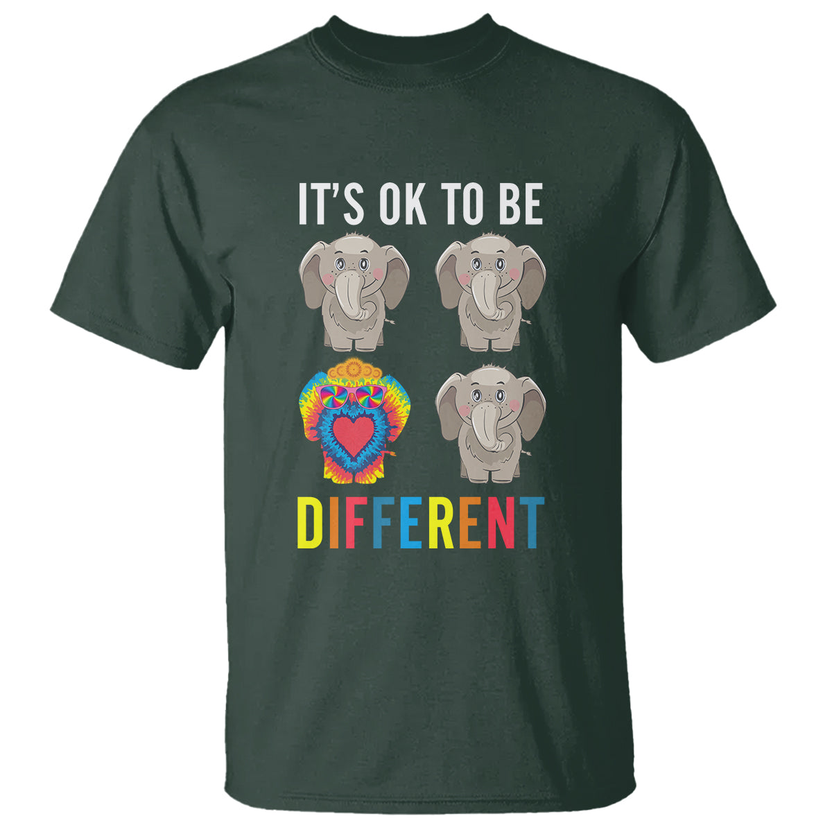 Autism Acceptance T Shirt It's Ok To Be Different Tie Dye Elephant Hippy Style - Wonder Print Shop