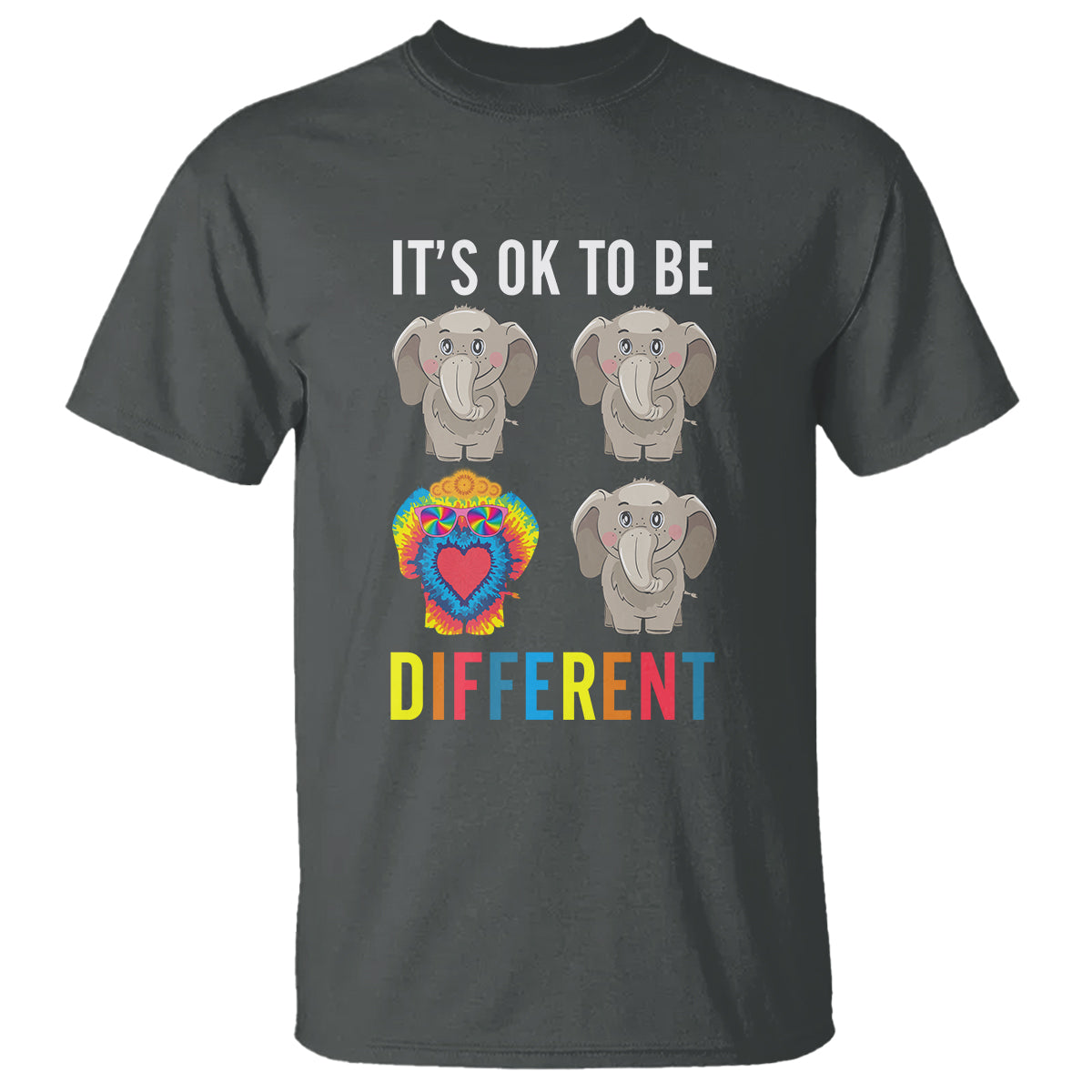 Autism Acceptance T Shirt It's Ok To Be Different Tie Dye Elephant Hippy Style - Wonder Print Shop