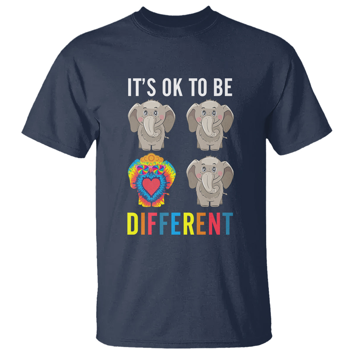 Autism Acceptance T Shirt It's Ok To Be Different Tie Dye Elephant Hippy Style - Wonder Print Shop