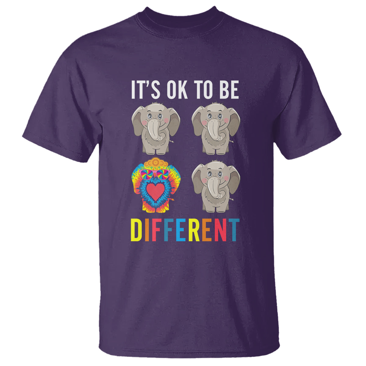 Autism Acceptance T Shirt It's Ok To Be Different Tie Dye Elephant Hippy Style - Wonder Print Shop