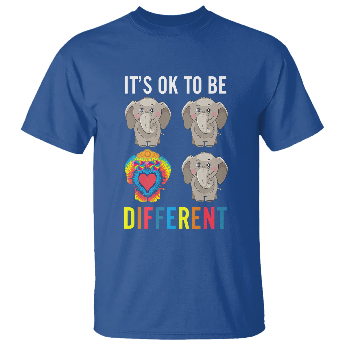 Autism Acceptance T Shirt It's Ok To Be Different Tie Dye Elephant Hippy Style - Wonder Print Shop