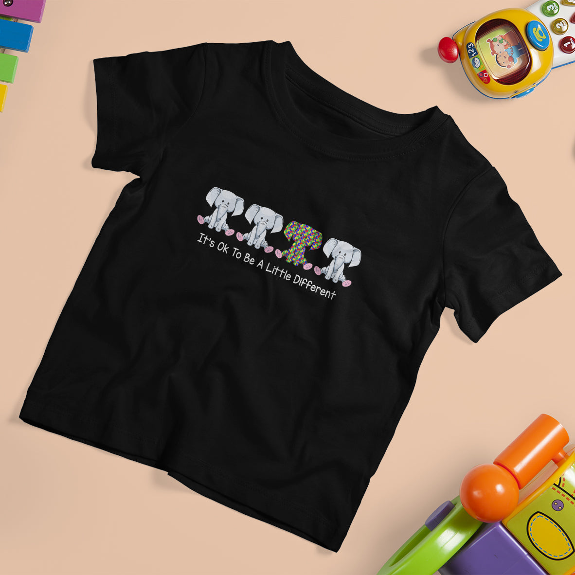 Autism Acceptance T Shirt For Kid It's Ok To Be A Little Different Jigsaw Puzzle Elephant - Wonder Print Shop