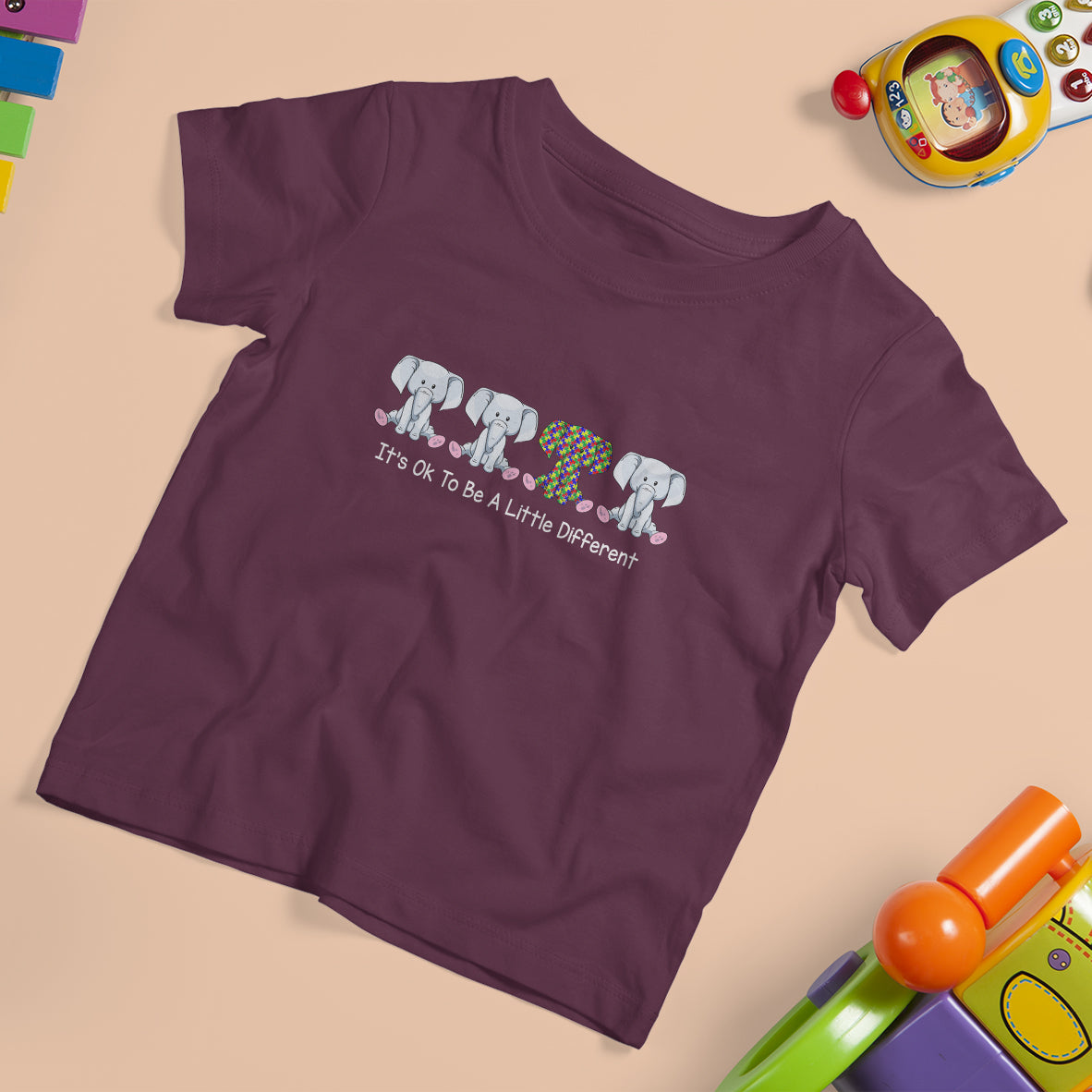 Autism Acceptance T Shirt For Kid It's Ok To Be A Little Different Jigsaw Puzzle Elephant - Wonder Print Shop
