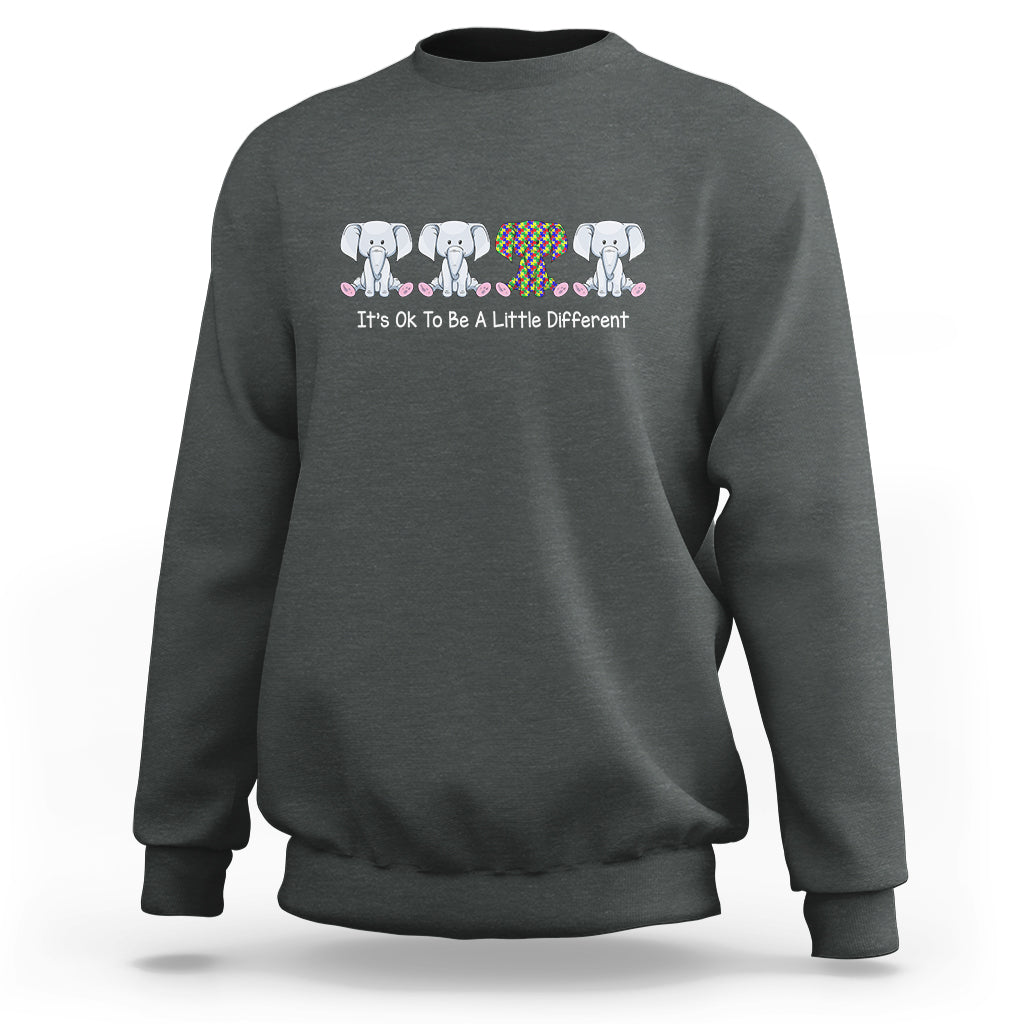 Autism Acceptance Sweatshirt It's Ok To Be A Little Different Jigsaw Puzzle Elephant - Wonder Print Shop