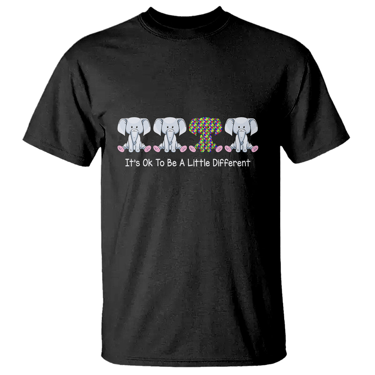 Autism Acceptance T Shirt It's Ok To Be A Little Different Jigsaw Puzzle Elephant - Wonder Print Shop