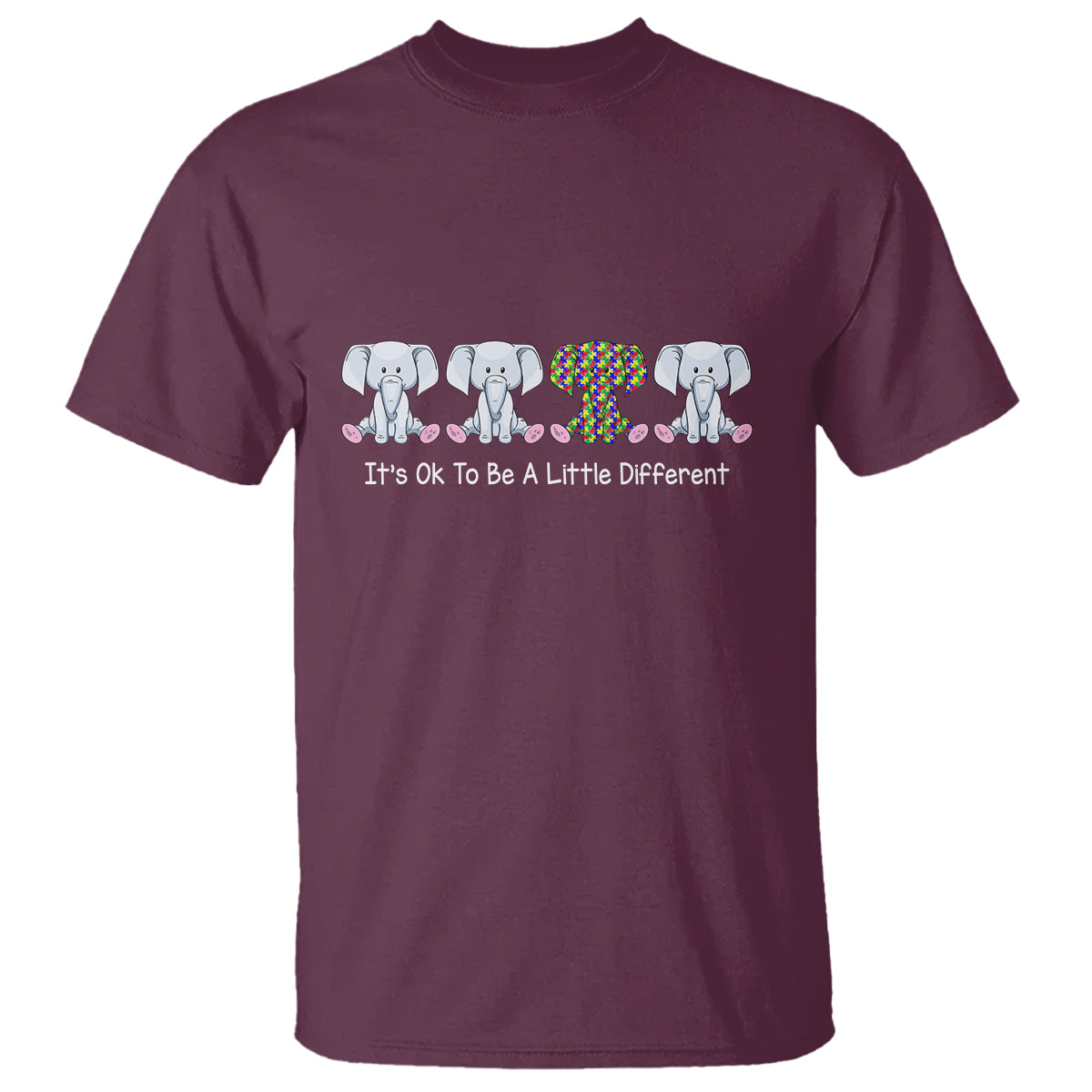 Autism Acceptance T Shirt It's Ok To Be A Little Different Jigsaw Puzzle Elephant - Wonder Print Shop