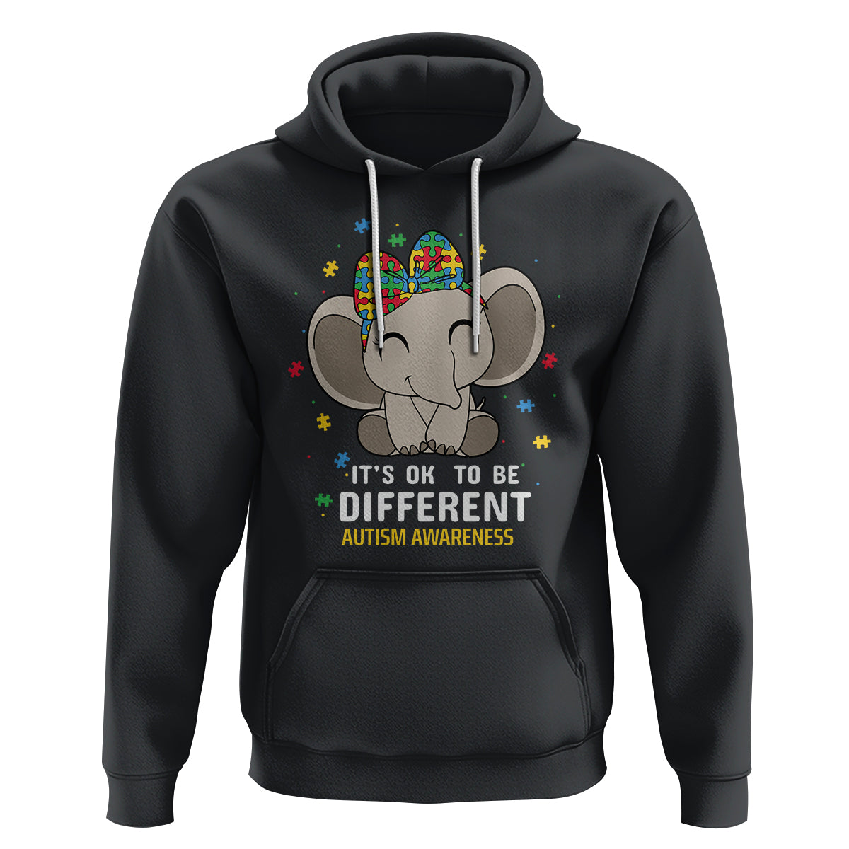Cute Elephant Autism Hoodie It's Ok To Be Different Accept Support Love Autistic Kids - Wonder Print Shop