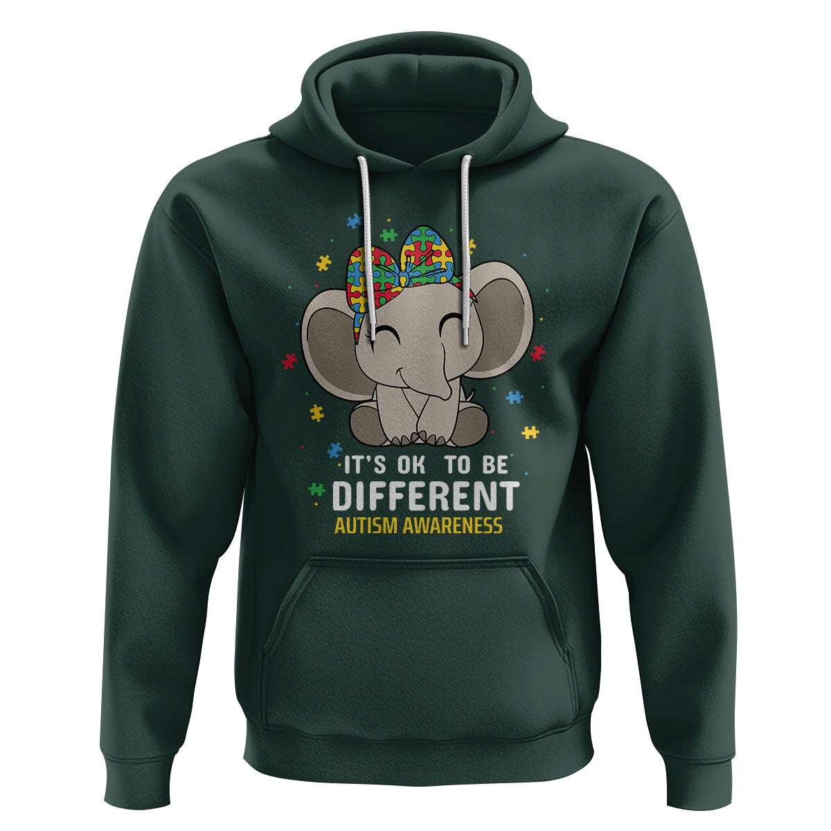Cute Elephant Autism Hoodie It's Ok To Be Different Accept Support Love Autistic Kids - Wonder Print Shop