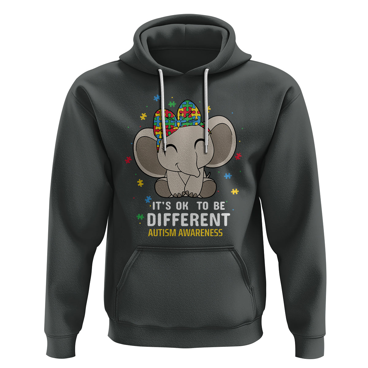 Cute Elephant Autism Hoodie It's Ok To Be Different Accept Support Love Autistic Kids - Wonder Print Shop
