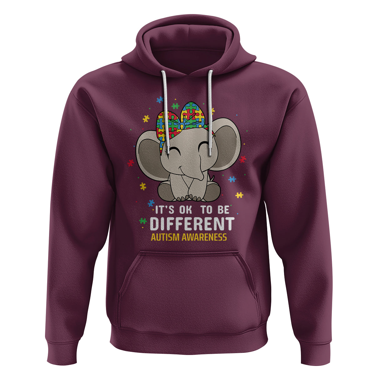 Cute Elephant Autism Hoodie It's Ok To Be Different Accept Support Love Autistic Kids - Wonder Print Shop