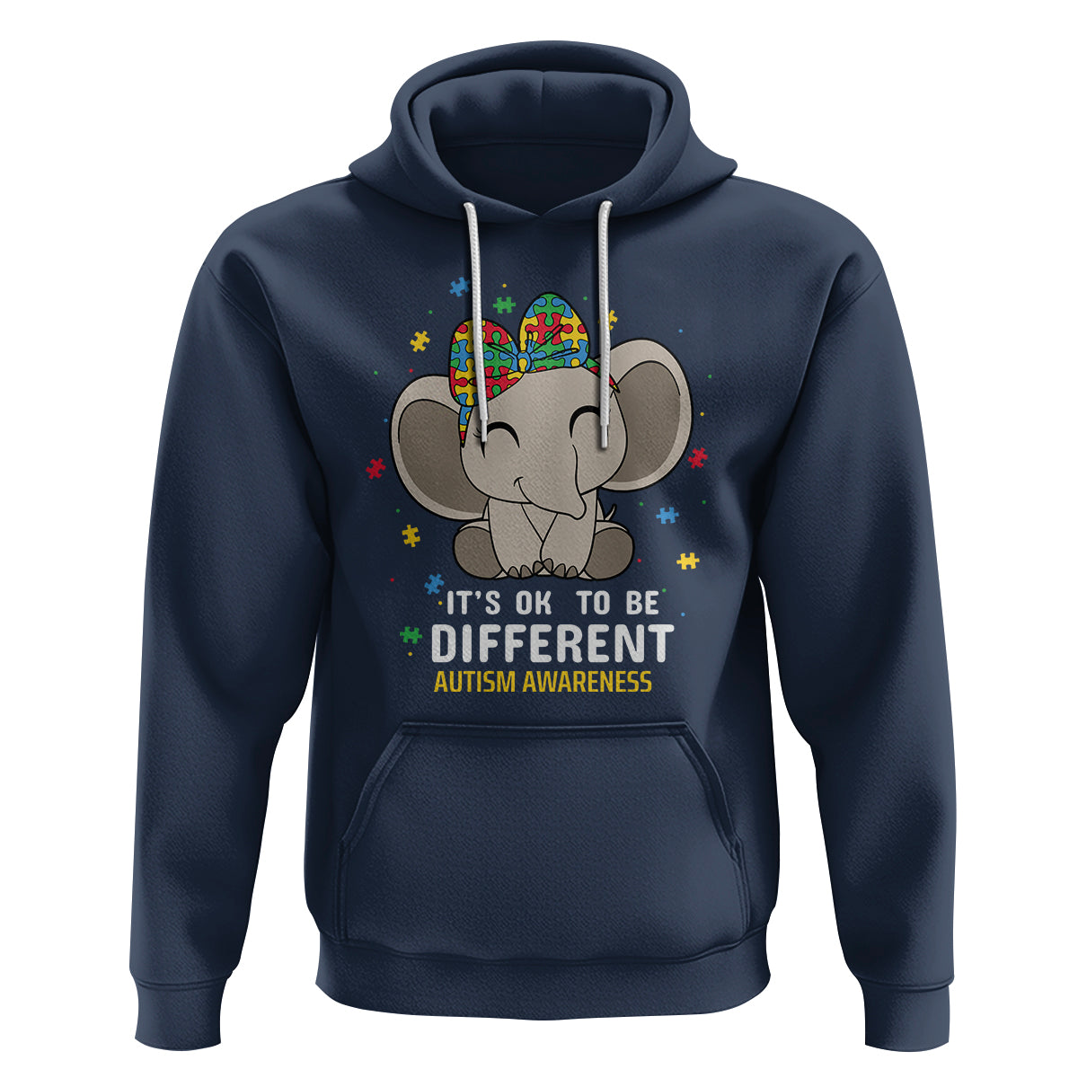 Cute Elephant Autism Hoodie It's Ok To Be Different Accept Support Love Autistic Kids - Wonder Print Shop