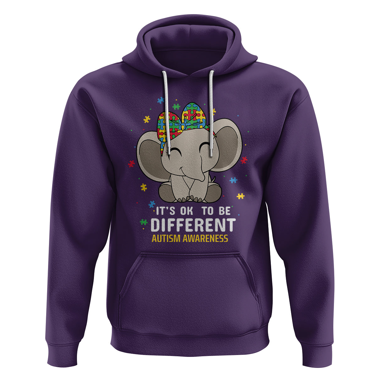 Cute Elephant Autism Hoodie It's Ok To Be Different Accept Support Love Autistic Kids - Wonder Print Shop