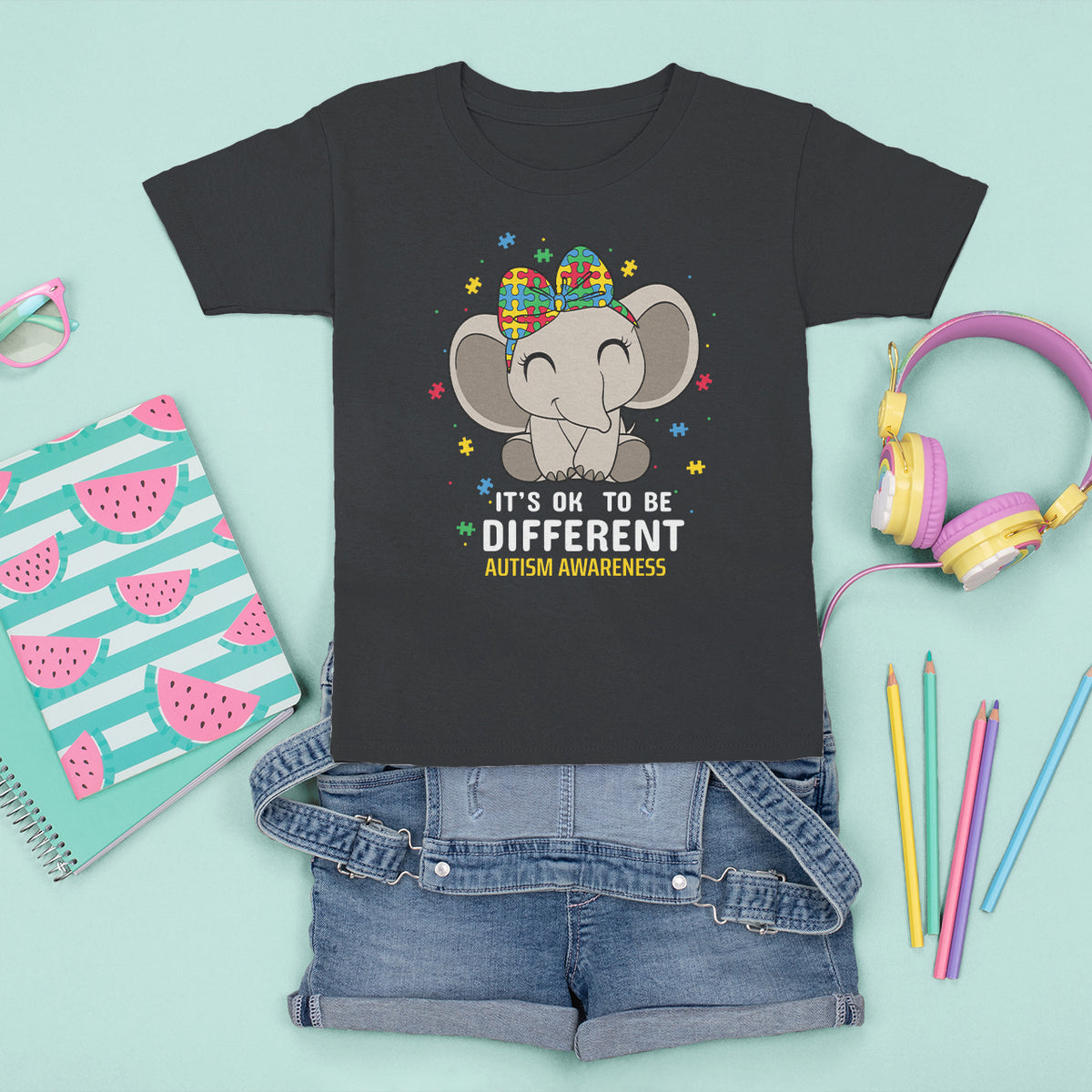 Cute Elephant Autism T Shirt For Kid It's Ok To Be Different Accept Support Love Autistic Kids - Wonder Print Shop