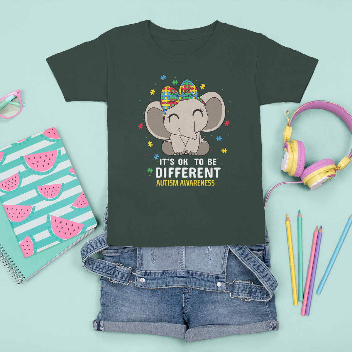 Cute Elephant Autism T Shirt For Kid It's Ok To Be Different Accept Support Love Autistic Kids - Wonder Print Shop