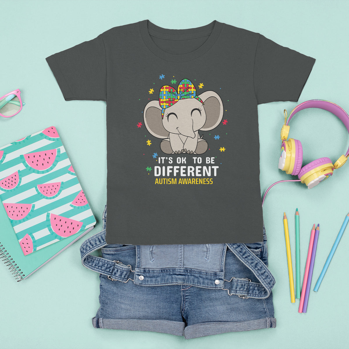 Cute Elephant Autism T Shirt For Kid It's Ok To Be Different Accept Support Love Autistic Kids - Wonder Print Shop