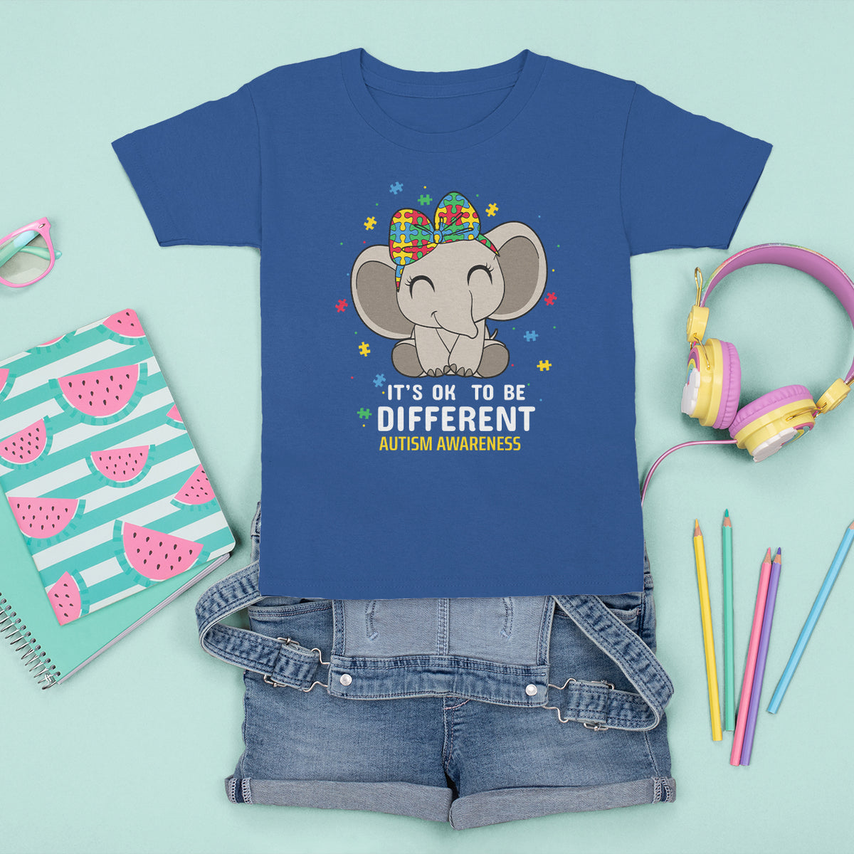 Cute Elephant Autism T Shirt For Kid It's Ok To Be Different Accept Support Love Autistic Kids - Wonder Print Shop