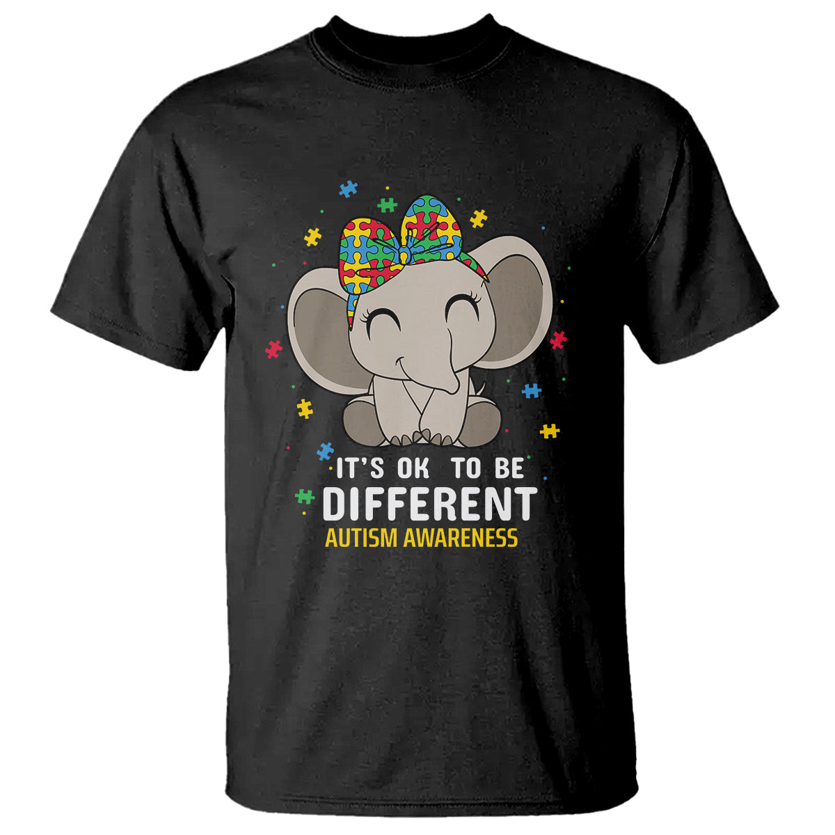 Cute Elephant Autism T Shirt It's Ok To Be Different Accept Support Love Autistic Kids - Wonder Print Shop
