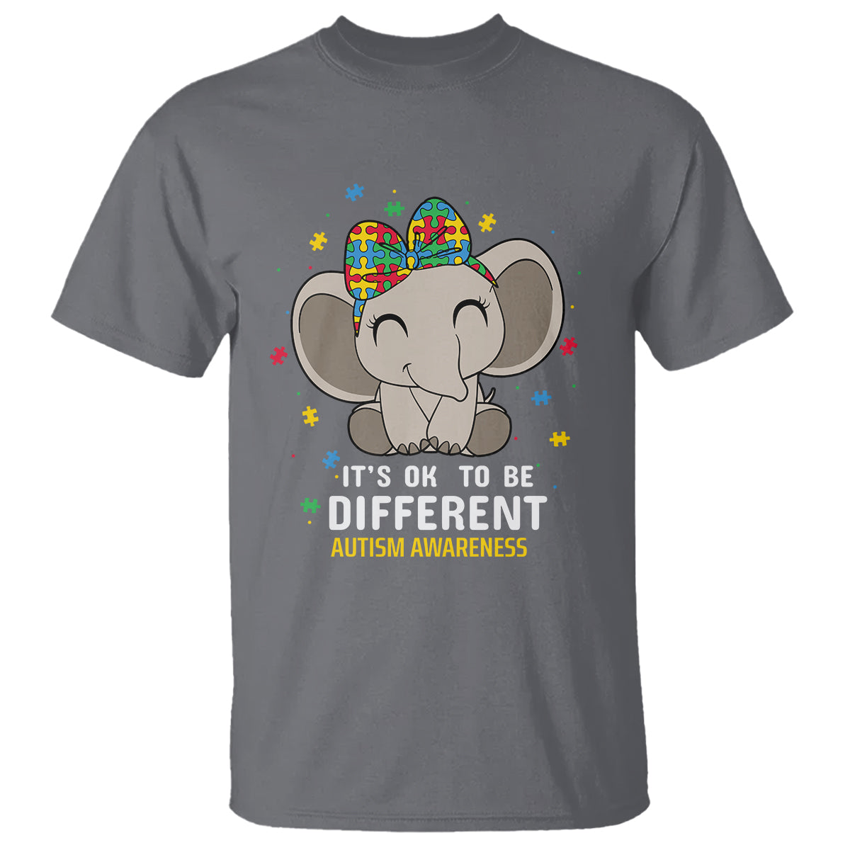 Cute Elephant Autism T Shirt It's Ok To Be Different Accept Support Love Autistic Kids - Wonder Print Shop