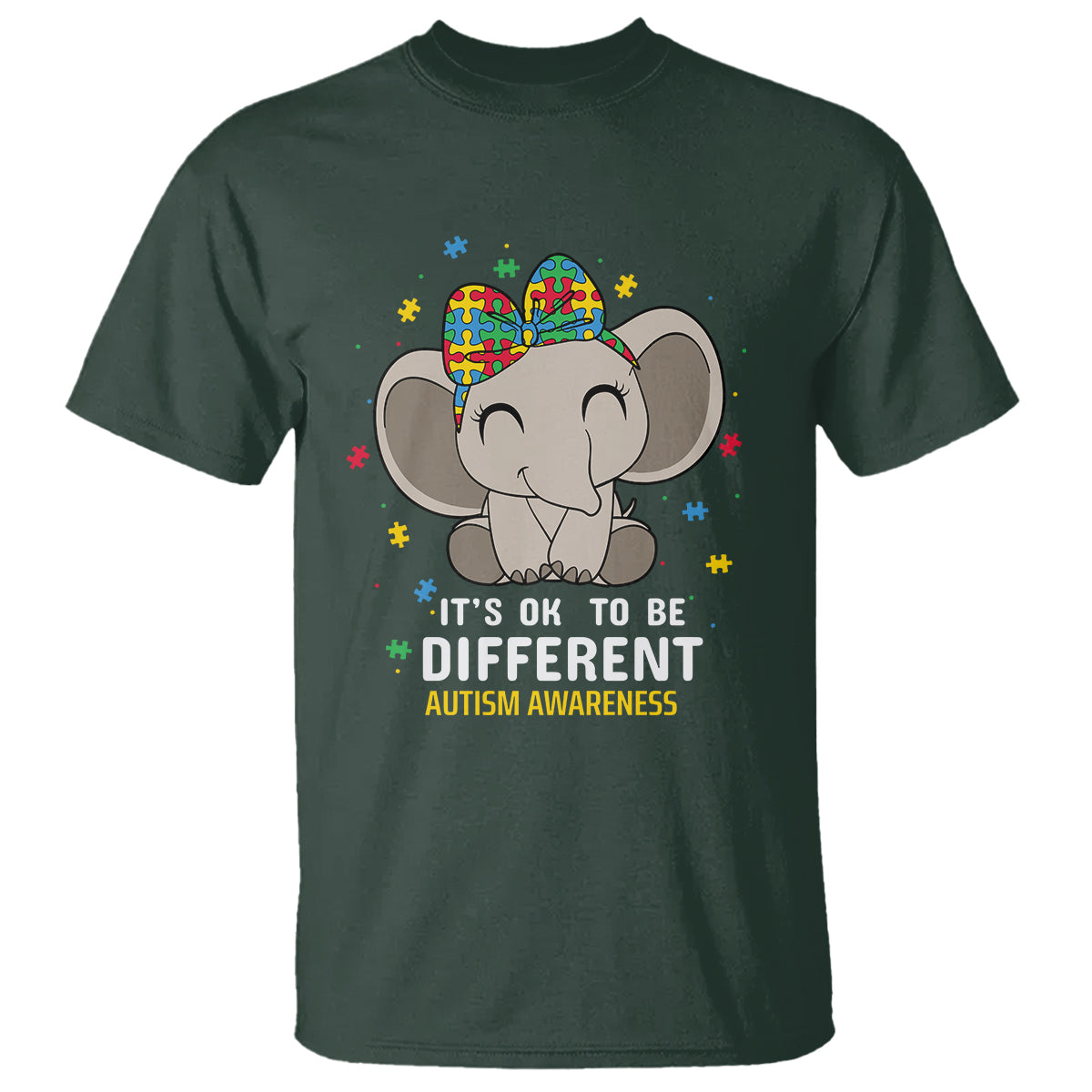 Cute Elephant Autism T Shirt It's Ok To Be Different Accept Support Love Autistic Kids - Wonder Print Shop