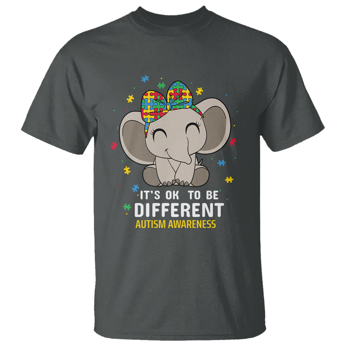 Cute Elephant Autism T Shirt It's Ok To Be Different Accept Support Love Autistic Kids - Wonder Print Shop