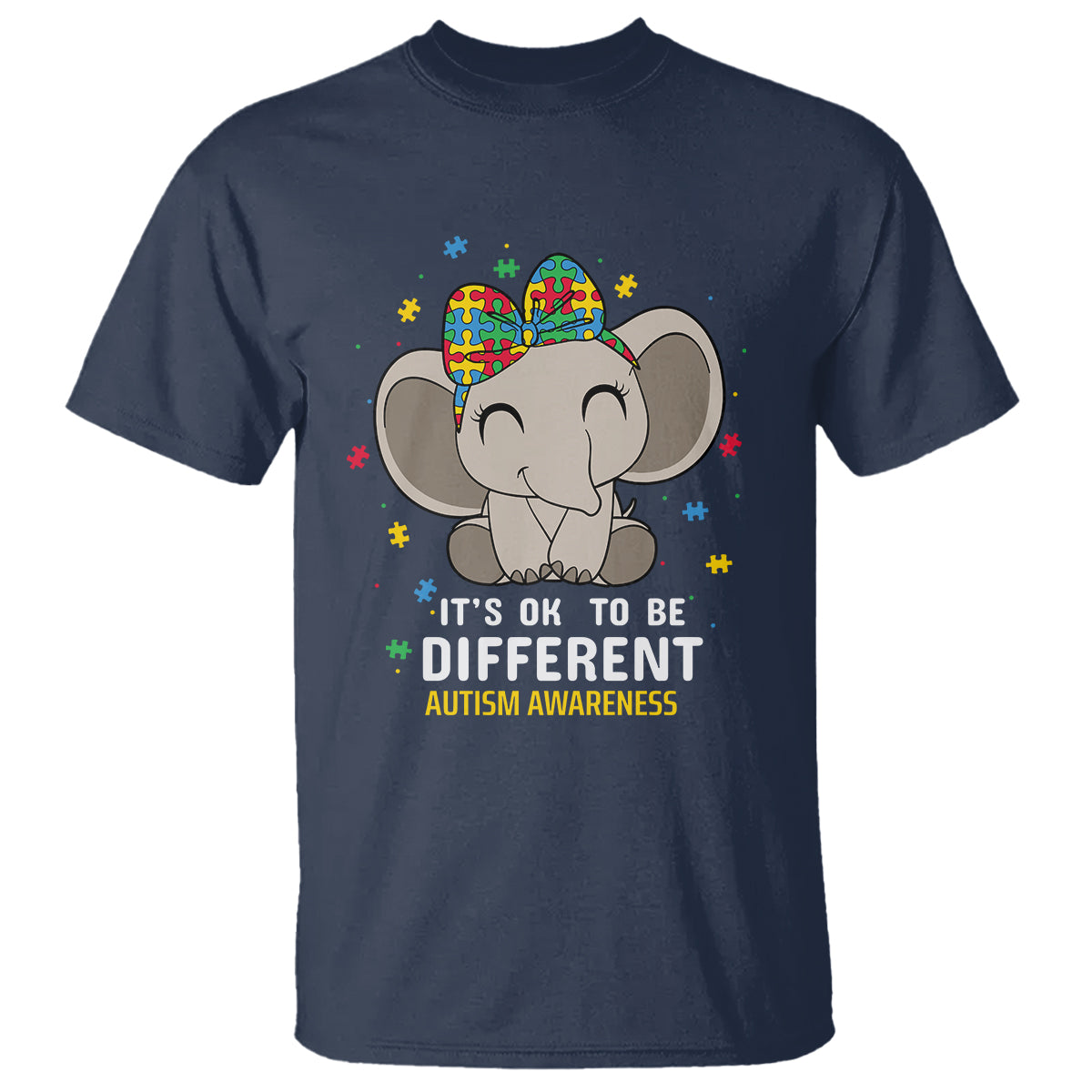 Cute Elephant Autism T Shirt It's Ok To Be Different Accept Support Love Autistic Kids - Wonder Print Shop