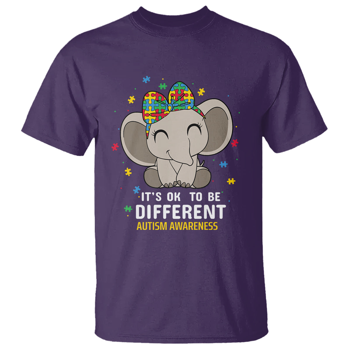 Cute Elephant Autism T Shirt It's Ok To Be Different Accept Support Love Autistic Kids - Wonder Print Shop