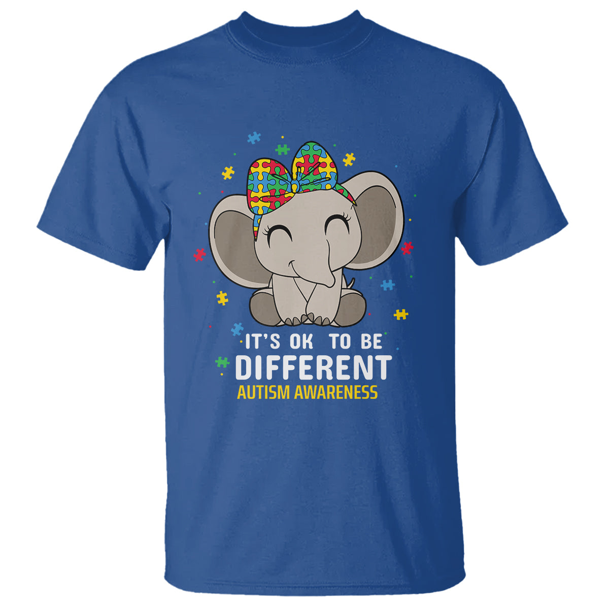 Cute Elephant Autism T Shirt It's Ok To Be Different Accept Support Love Autistic Kids - Wonder Print Shop