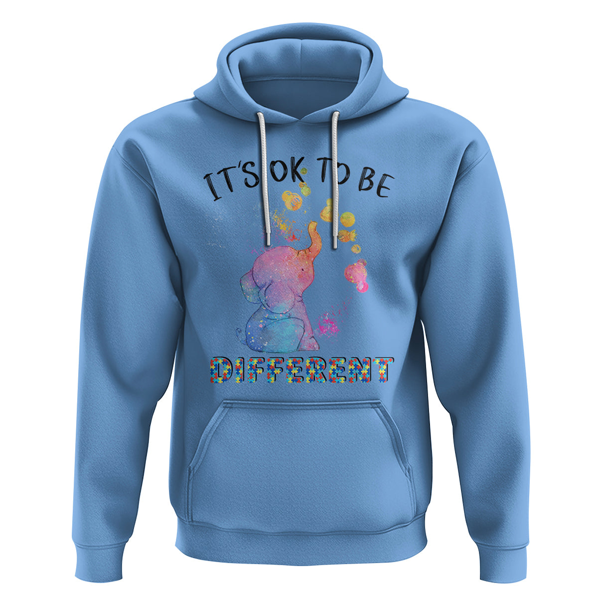 Autism Support Hoodie It's Ok To Be Different Cute Watercolor Elephant - Wonder Print Shop