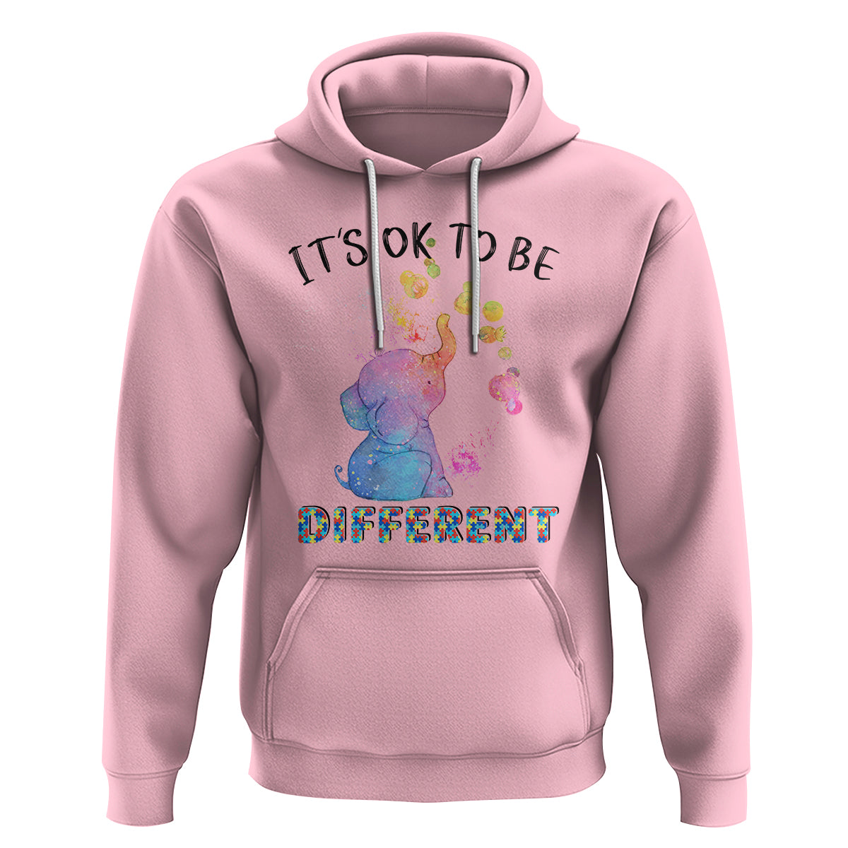 Autism Support Hoodie It's Ok To Be Different Cute Watercolor Elephant - Wonder Print Shop
