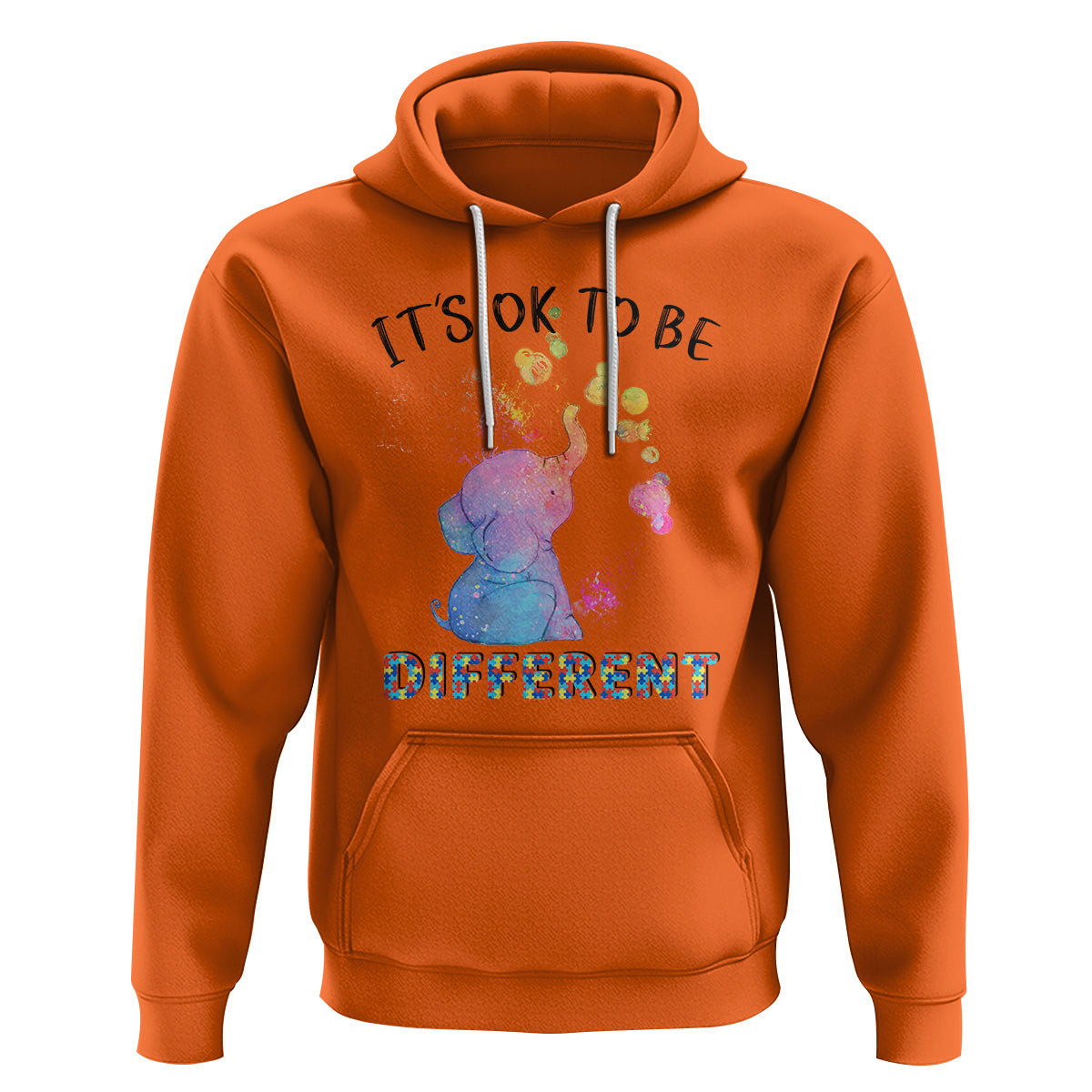 Autism Support Hoodie It's Ok To Be Different Cute Watercolor Elephant - Wonder Print Shop
