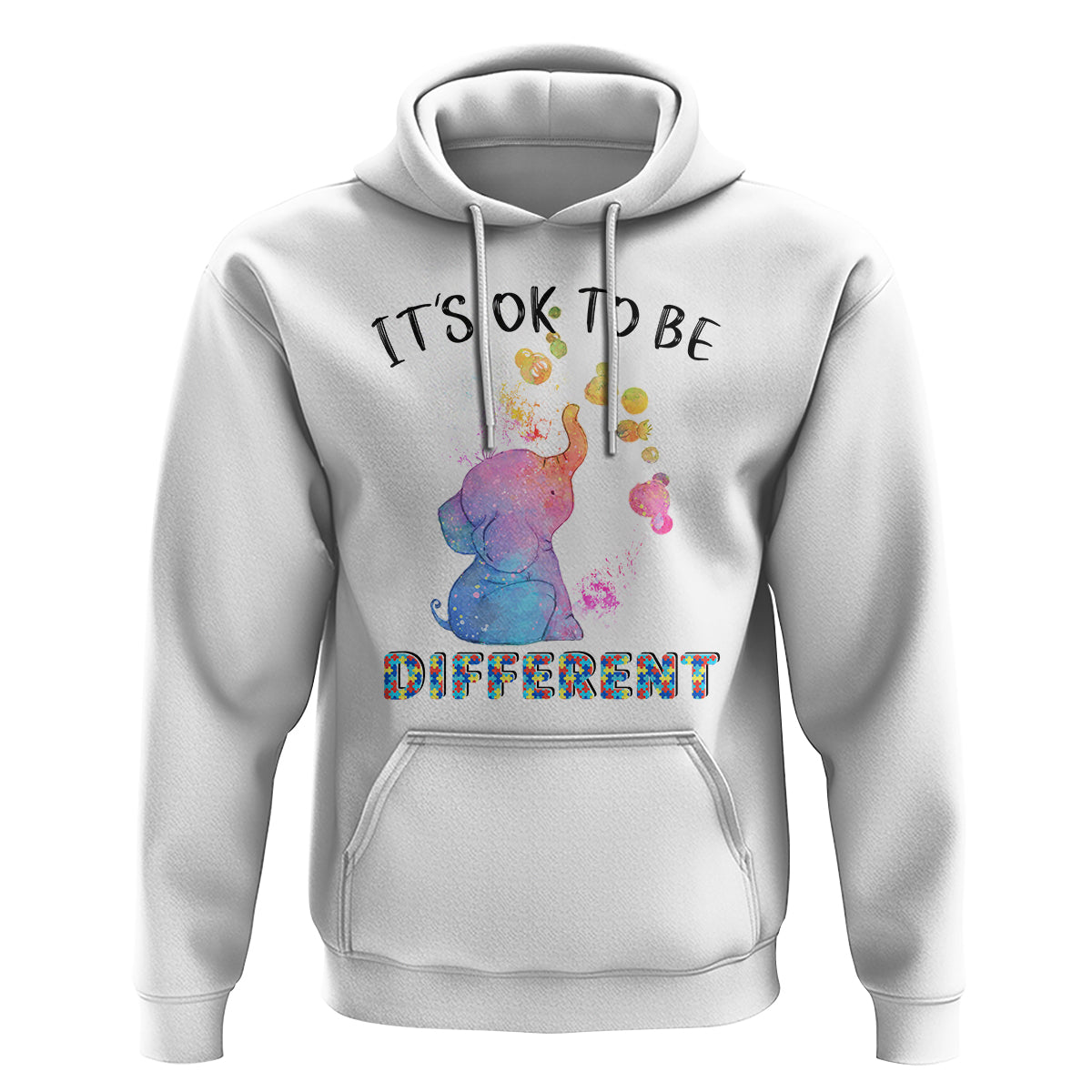 Autism Support Hoodie It's Ok To Be Different Cute Watercolor Elephant - Wonder Print Shop