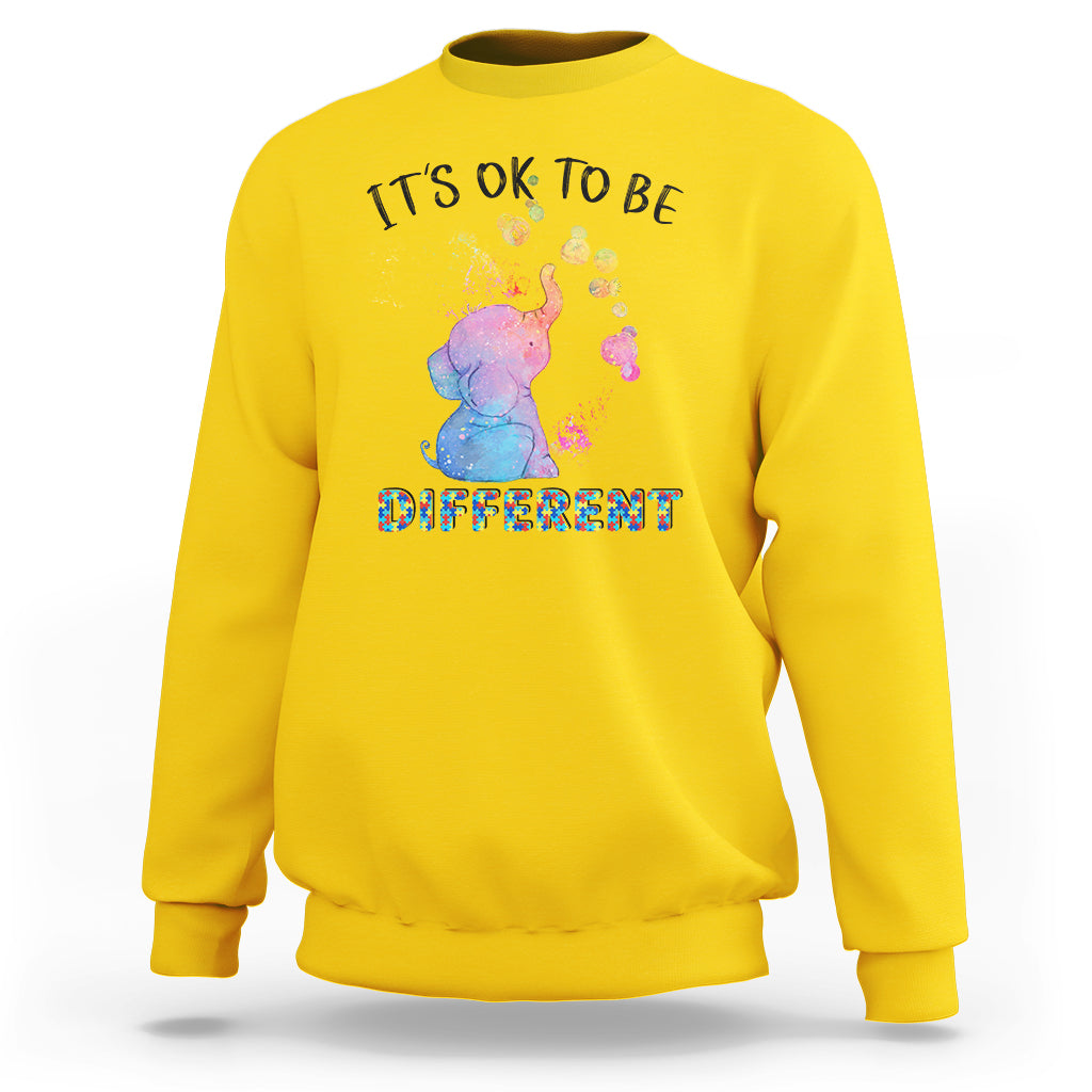 Autism Support Sweatshirt It's Ok To Be Different Cute Watercolor Elephant - Wonder Print Shop