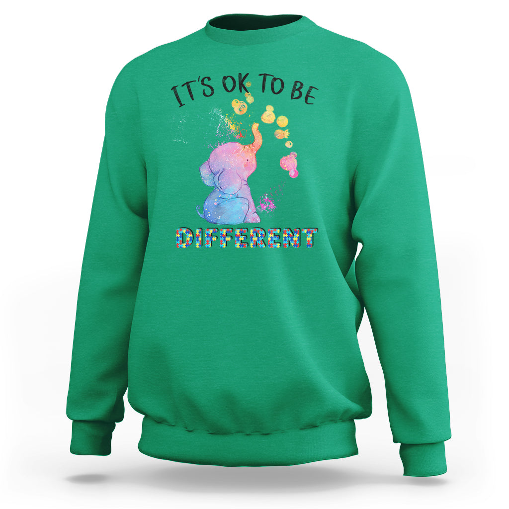 Autism Support Sweatshirt It's Ok To Be Different Cute Watercolor Elephant - Wonder Print Shop
