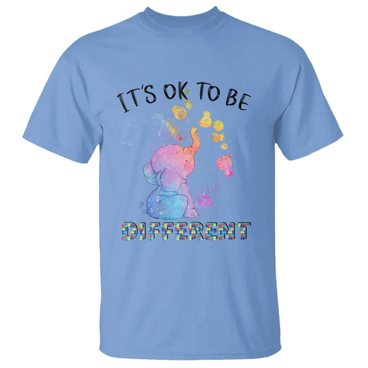 Autism Support T Shirt It's Ok To Be Different Cute Watercolor Elephant - Wonder Print Shop