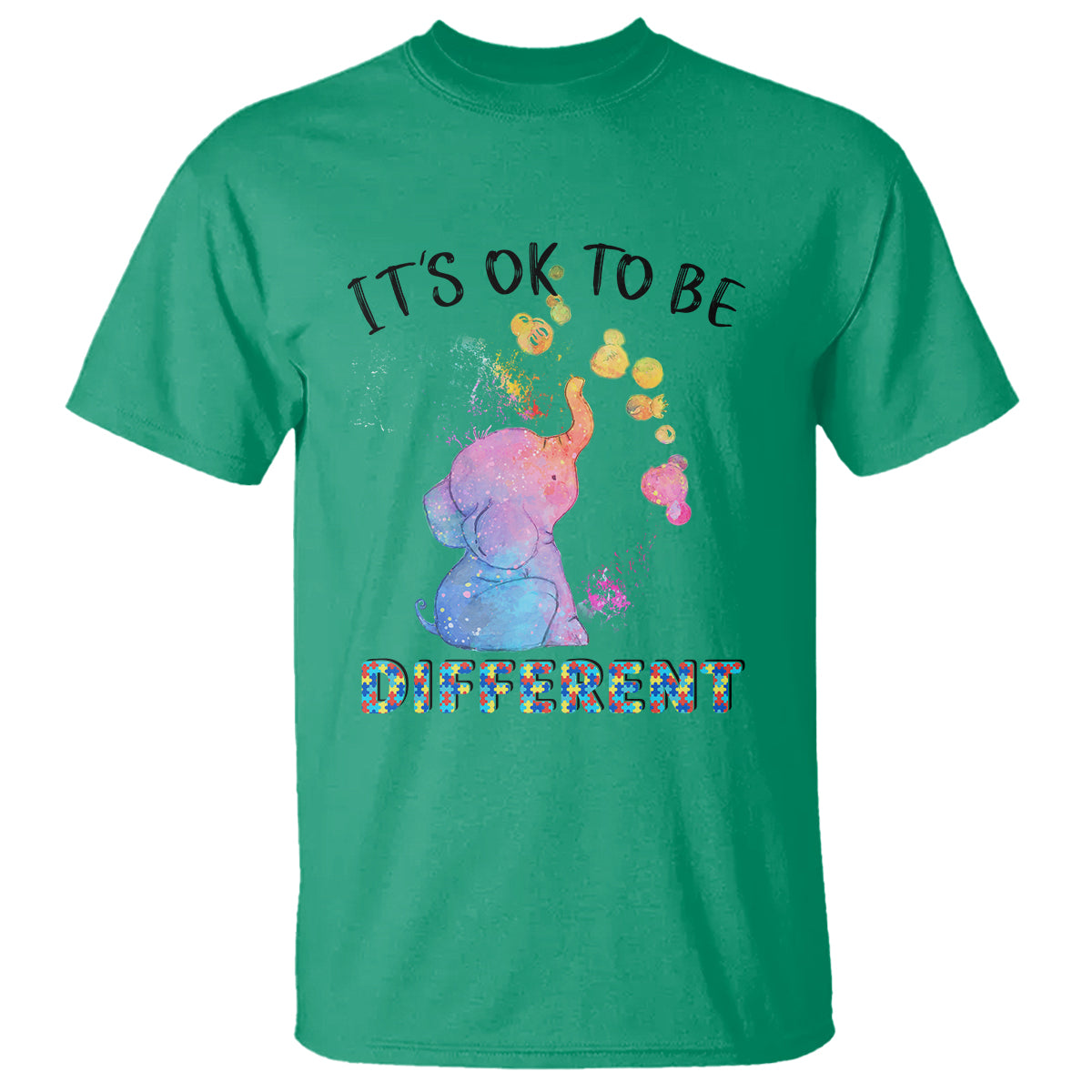 Autism Support T Shirt It's Ok To Be Different Cute Watercolor Elephant - Wonder Print Shop