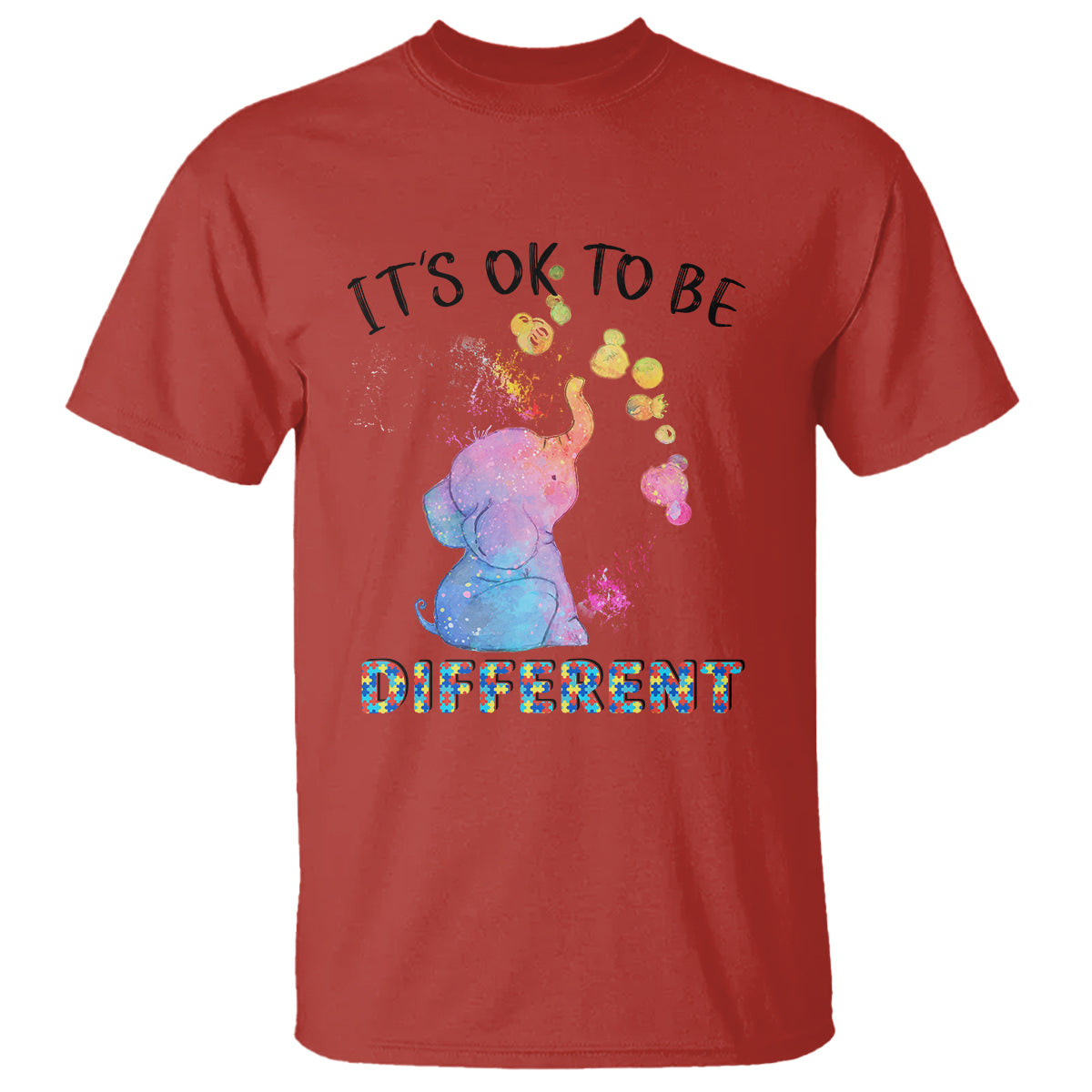 Autism Support T Shirt It's Ok To Be Different Cute Watercolor Elephant - Wonder Print Shop