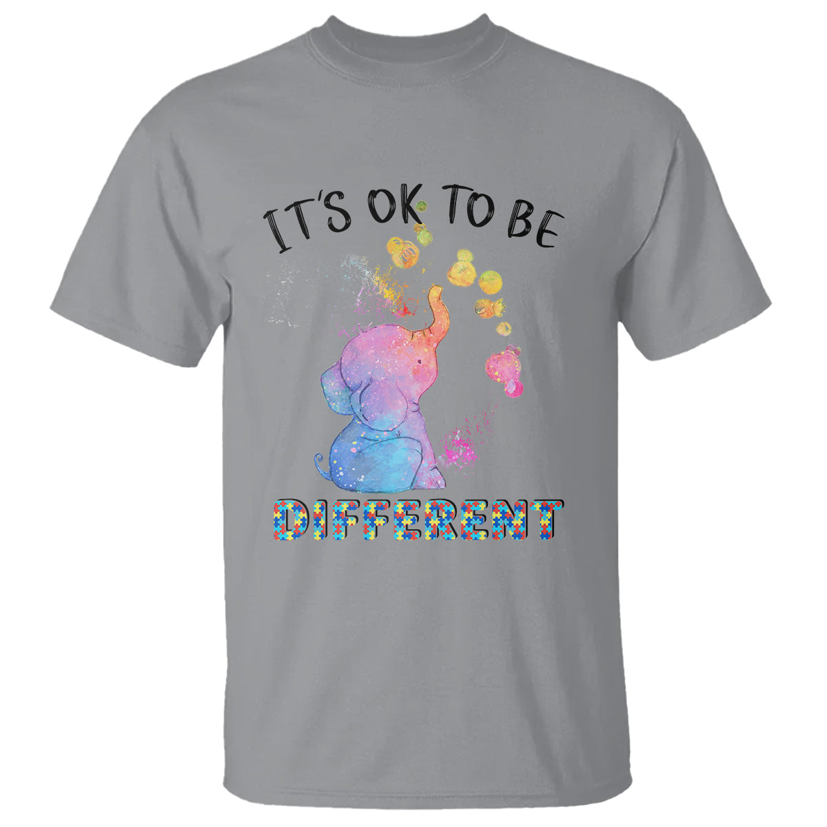 Autism Support T Shirt It's Ok To Be Different Cute Watercolor Elephant - Wonder Print Shop