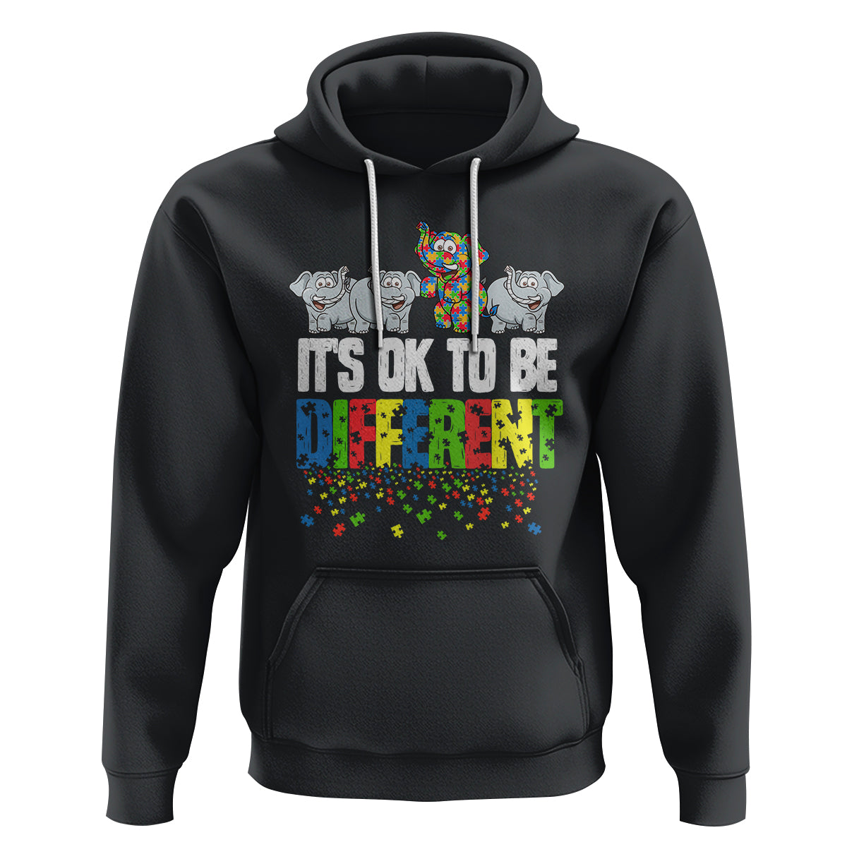 Autism Awareness Hoodie It's Ok To Be Different Funny Jigsaw Puzzle Elephant - Wonder Print Shop