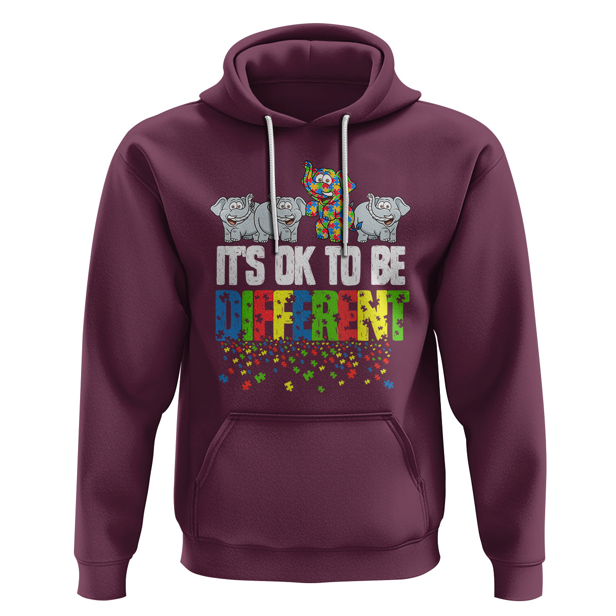 Autism Awareness Hoodie It's Ok To Be Different Funny Jigsaw Puzzle Elephant - Wonder Print Shop