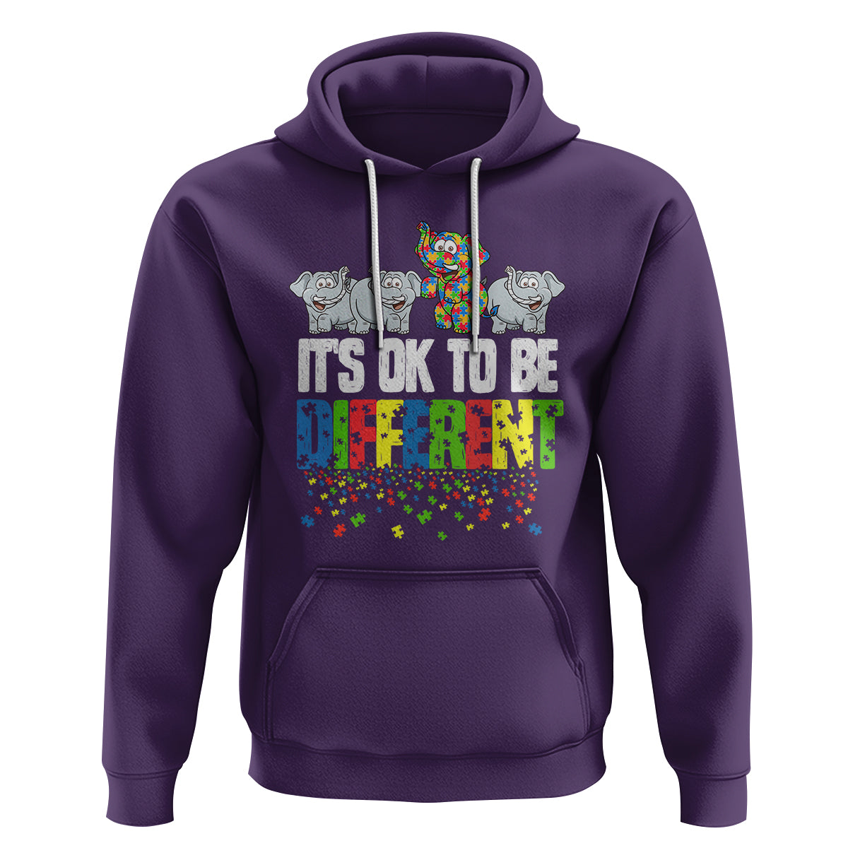Autism Awareness Hoodie It's Ok To Be Different Funny Jigsaw Puzzle Elephant - Wonder Print Shop