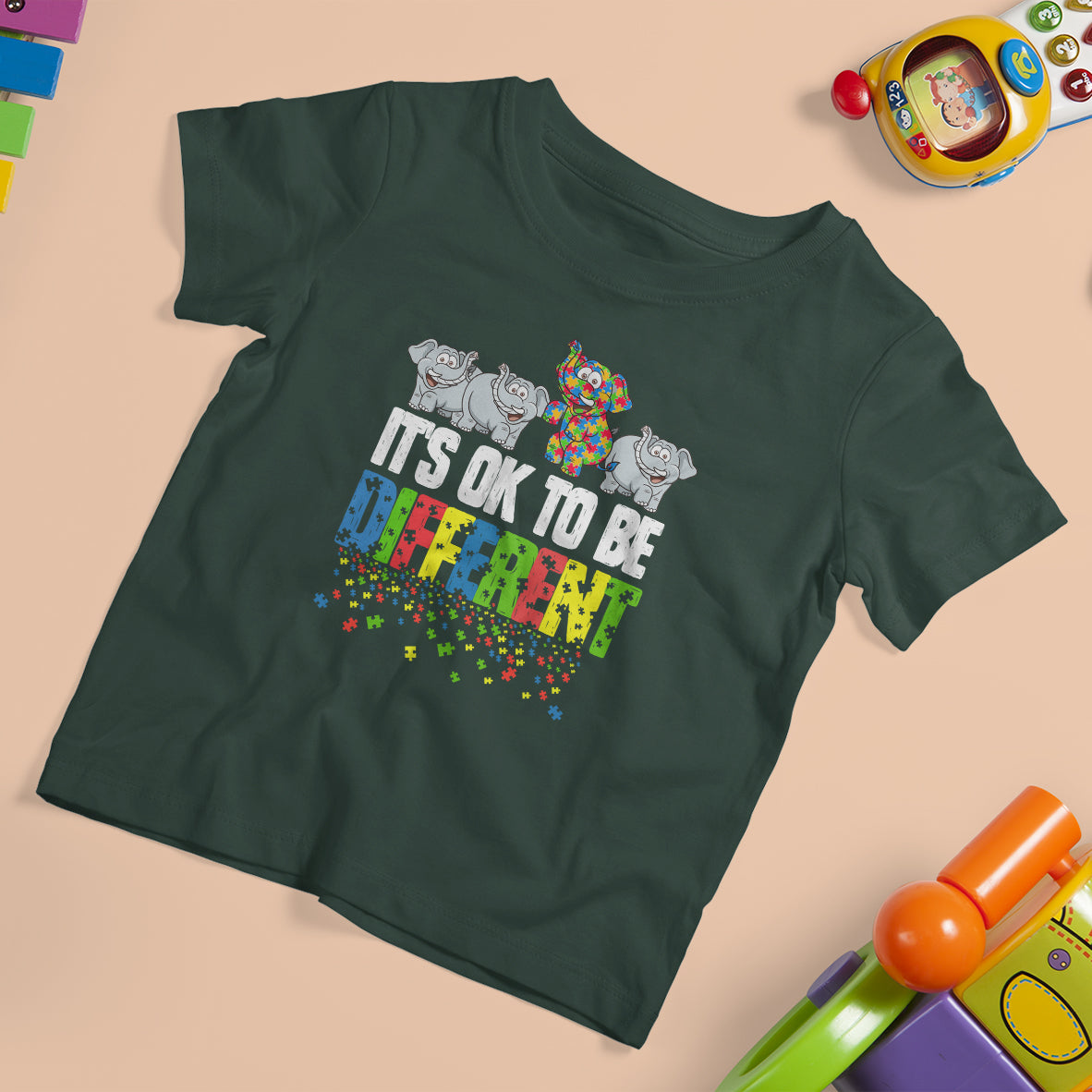 Autism Awareness T Shirt For Kid It's Ok To Be Different Funny Jigsaw Puzzle Elephant - Wonder Print Shop