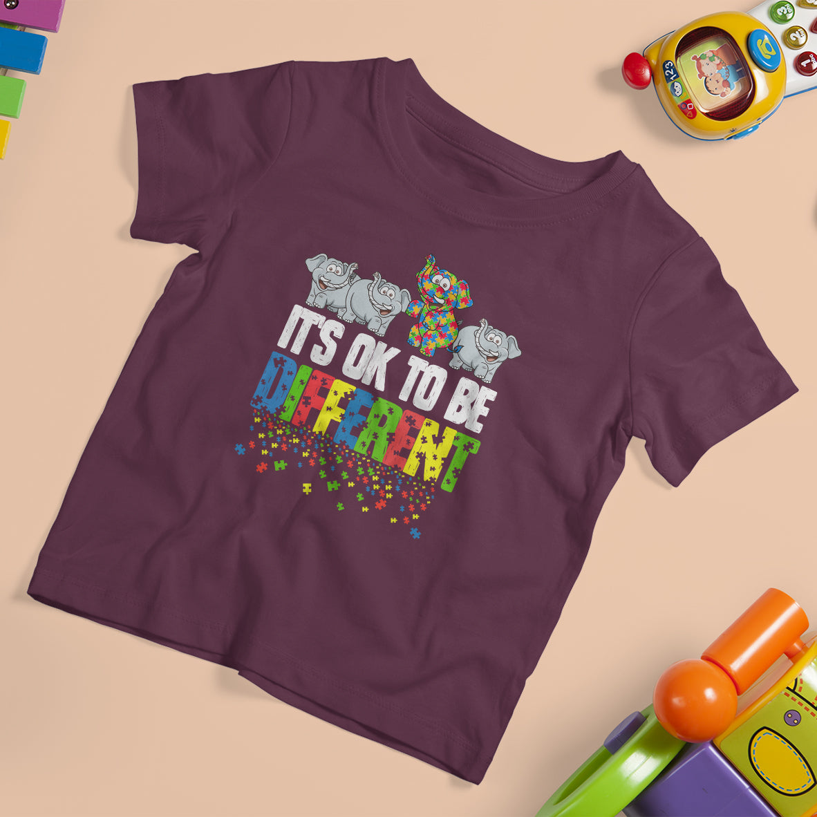 Autism Awareness T Shirt For Kid It's Ok To Be Different Funny Jigsaw Puzzle Elephant - Wonder Print Shop