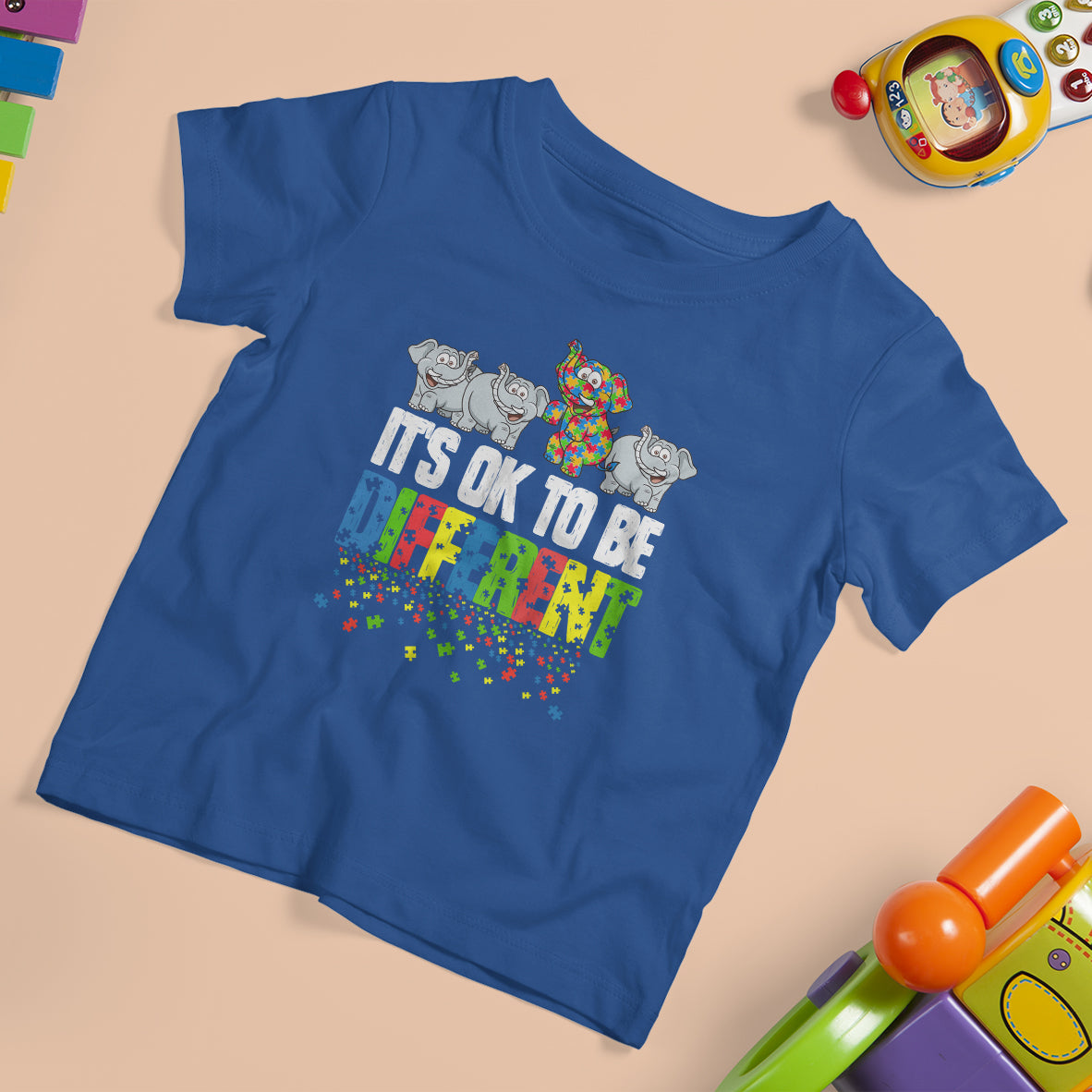 Autism Awareness T Shirt For Kid It's Ok To Be Different Funny Jigsaw Puzzle Elephant - Wonder Print Shop