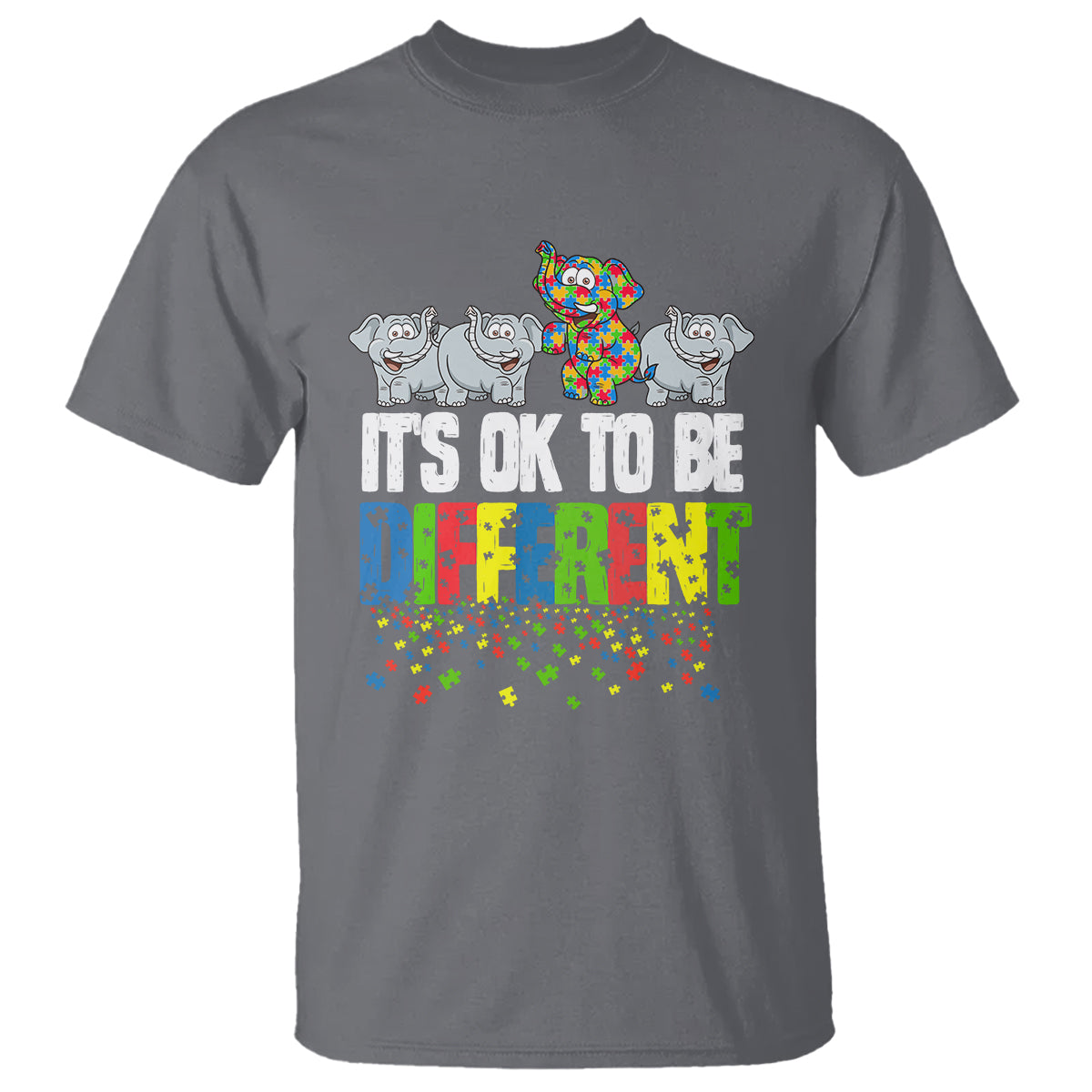 Autism Awareness T Shirt It's Ok To Be Different Funny Jigsaw Puzzle Elephant - Wonder Print Shop