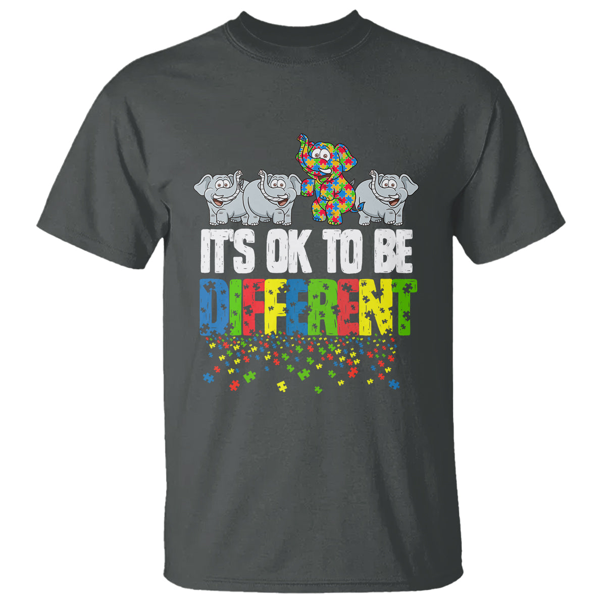 Autism Awareness T Shirt It's Ok To Be Different Funny Jigsaw Puzzle Elephant - Wonder Print Shop